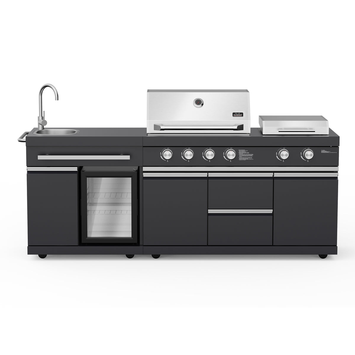 Outdoor Kitchen Gas Grill and Griddle Combo, 65,000 BTU 4+2 Burner BBQ Grill with 675 Sq. In. Cooking Area, Stainless Steel Grill Grates & Griddle, Built-In Sink, Refrigerator, Cabinets