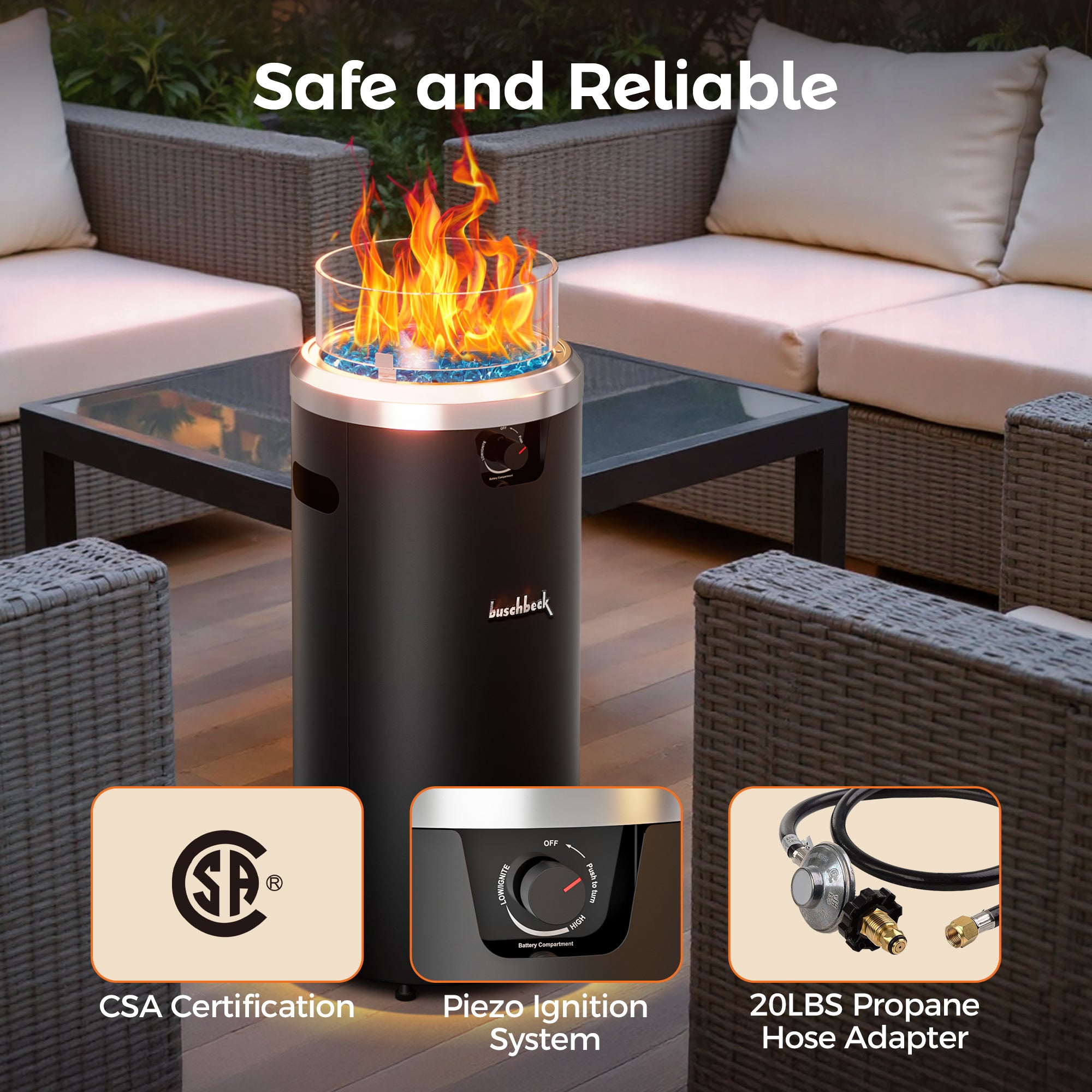 15‘’ Column Round Propane Fire Pit - by Buschbeck