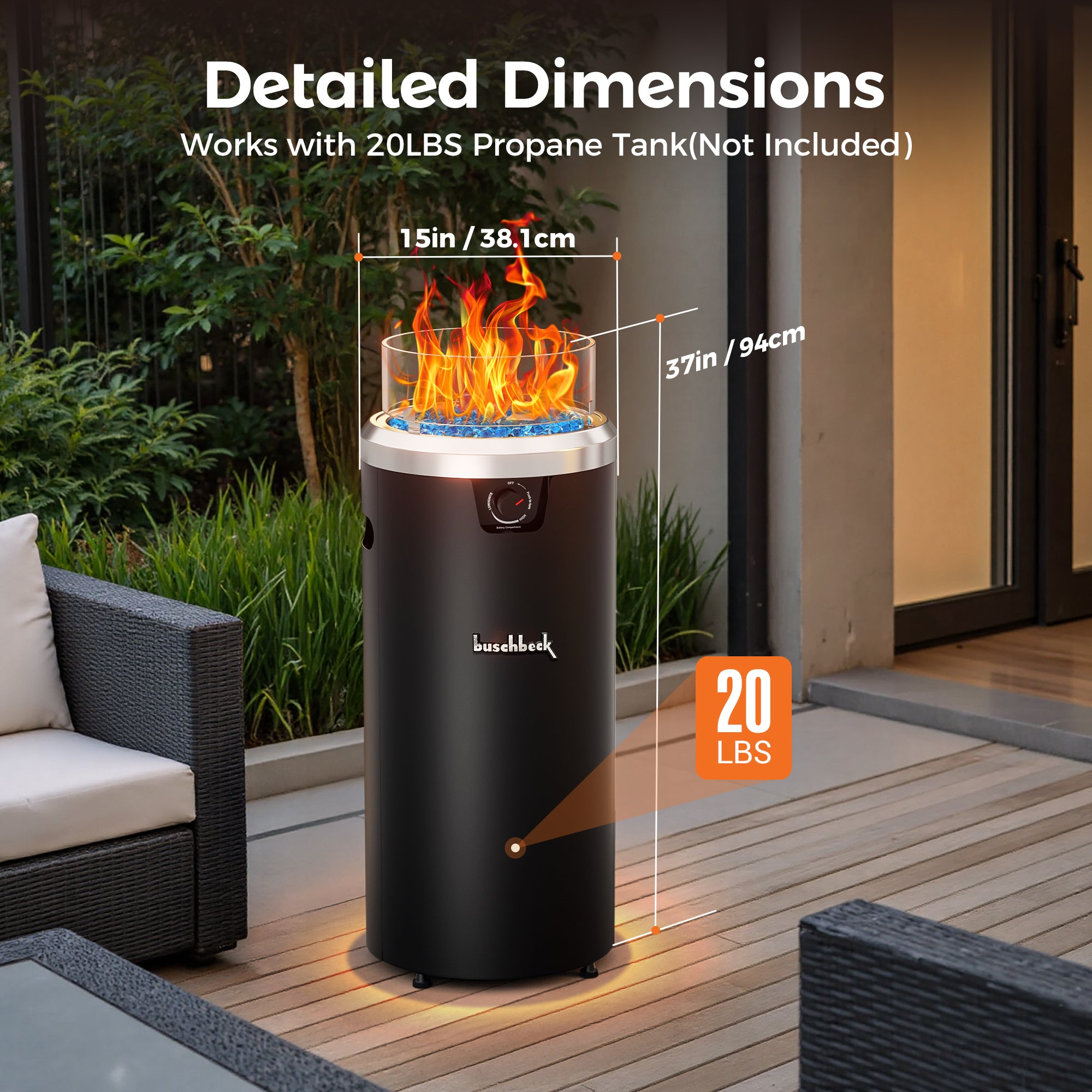 15‘’ Column Round Propane Fire Pit - by Buschbeck