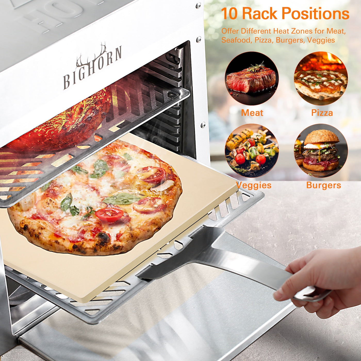 Big Horn 1500℉ Portable Infrared Steak Grill, cooking pizza and steak, versatile for diverse food types