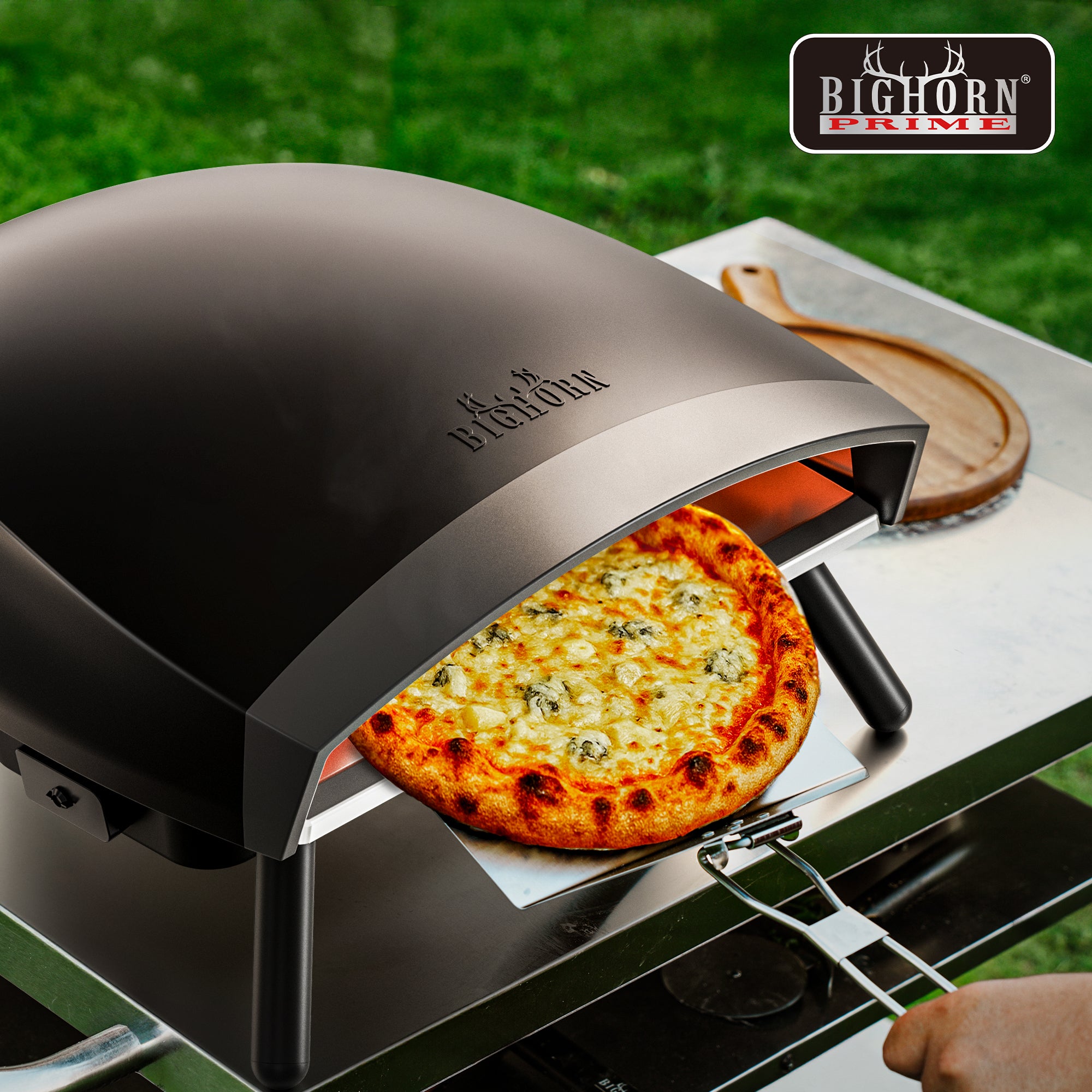 Big Horn Prime® 16 Inch Gas Pizza Oven - Outdoor Professional Pizza Maker with Auto-Rotating Stone & Digital Thermometer