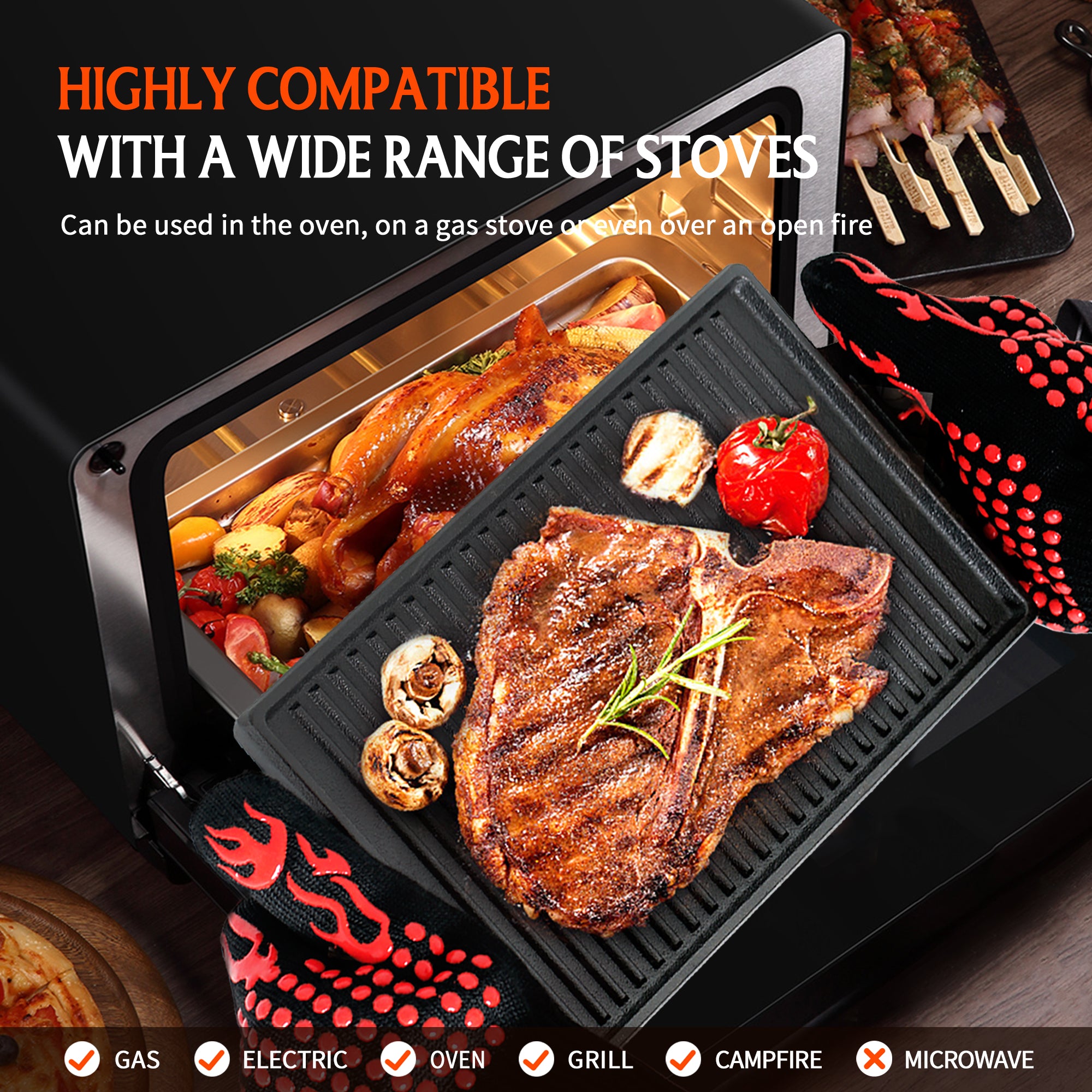 Reversible Cast Iron Grill Griddle Plate