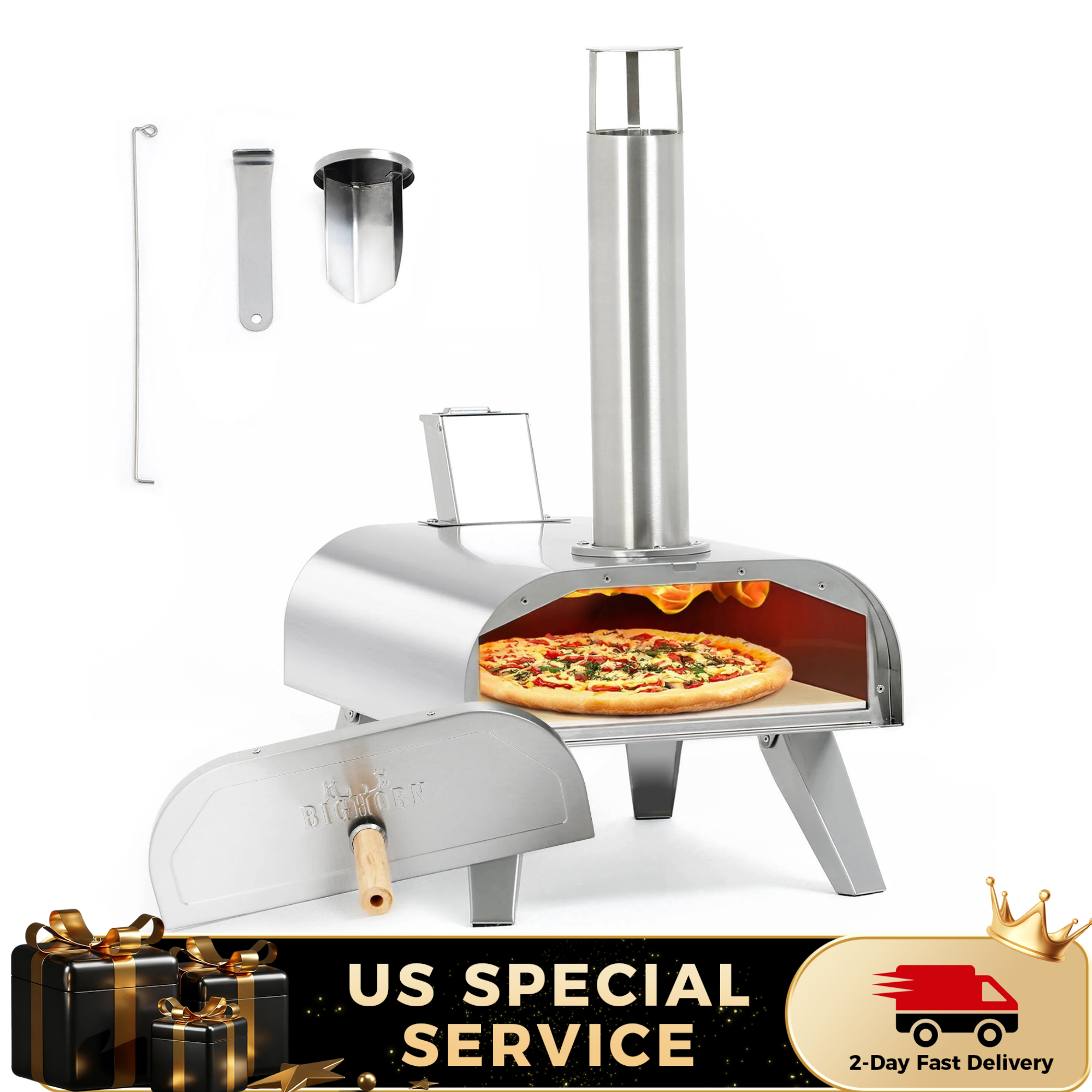 12" Wood Pellet Pizza Oven, Compatible with Gas Burner and Electric Heater Accessories (Sold Separately)