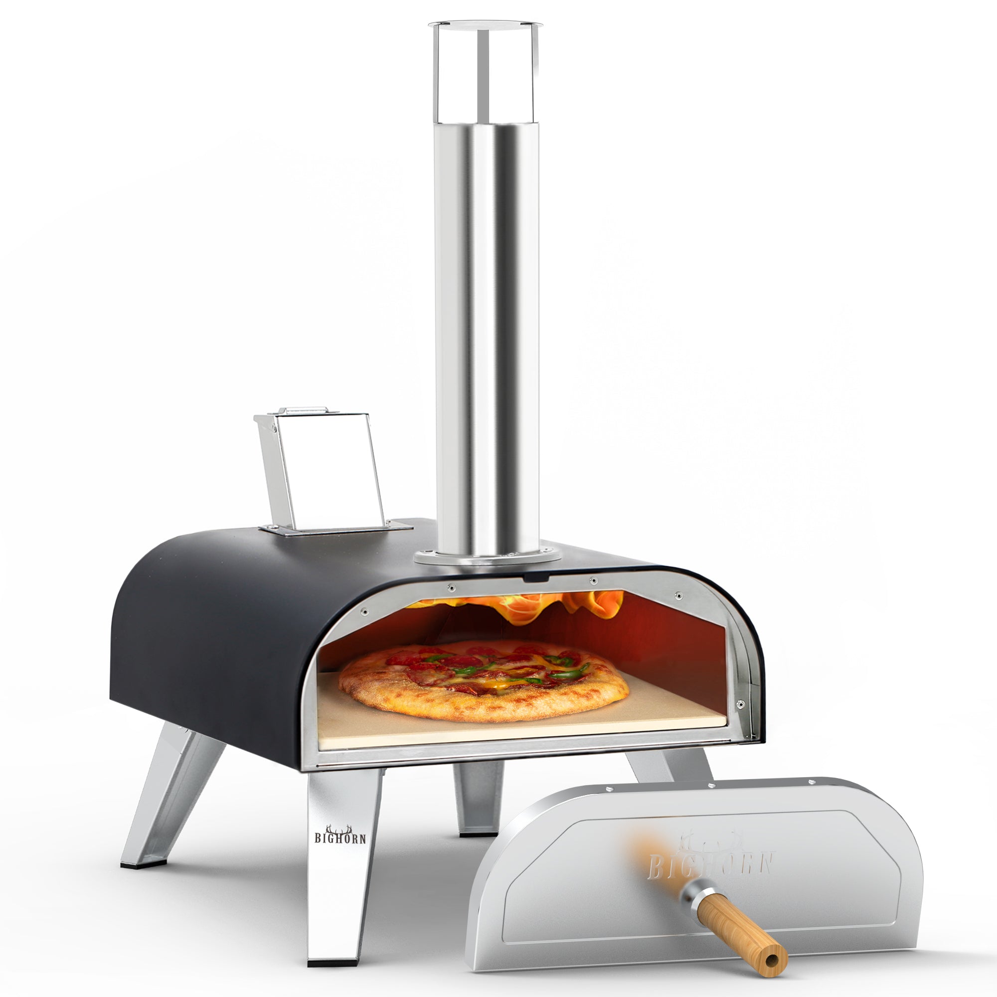 12" Wood Pellet Pizza Oven, Black/Sliver