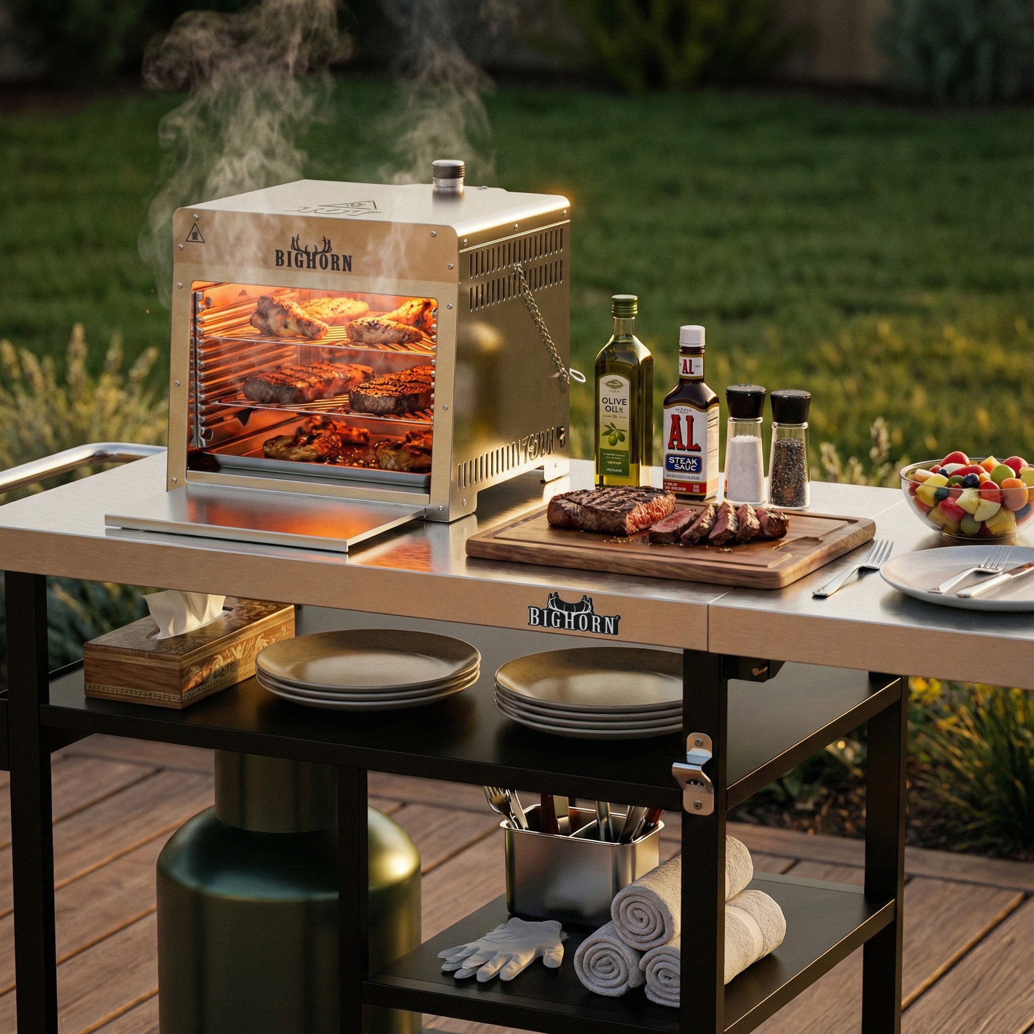 1500℉ Portable Infrared Steak Grill With Grill Cart Bundle