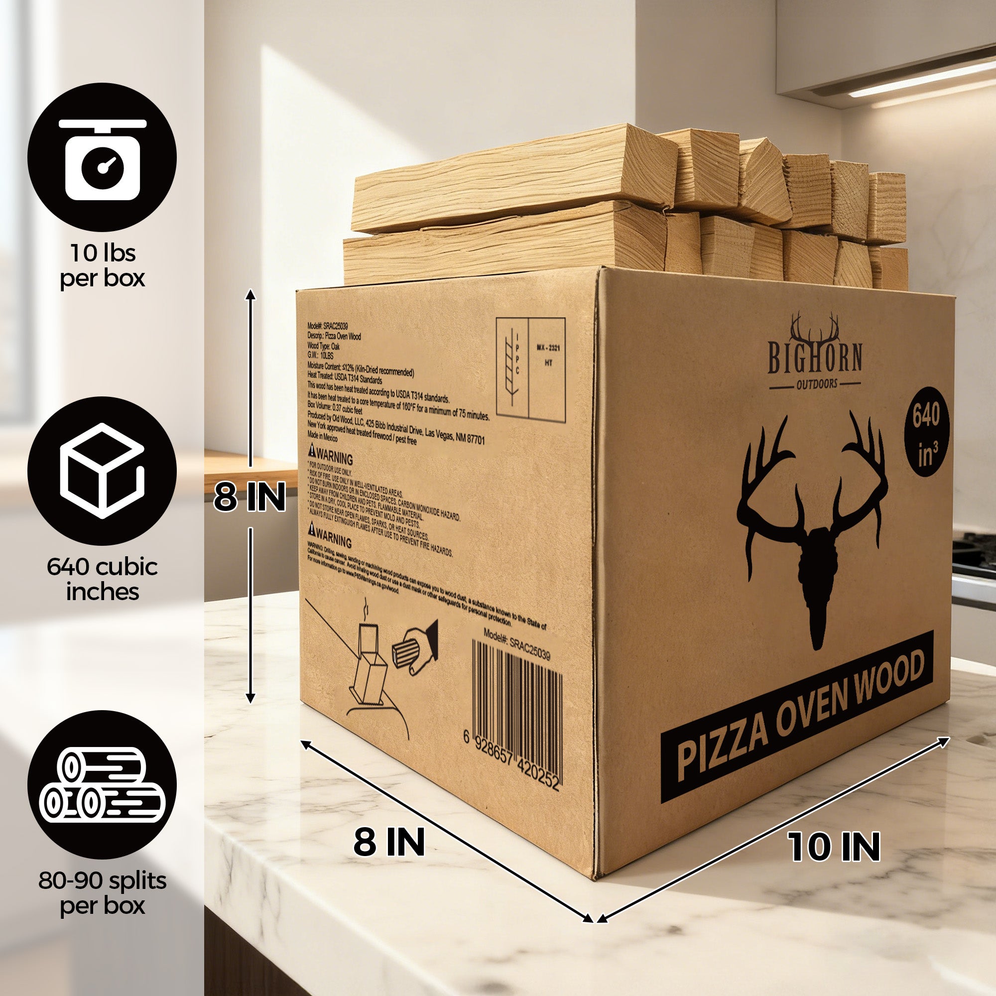 4.5″ Kiln-dried Oak Logs for Wood Pellet Pizza Oven (Approx. 10lbs)