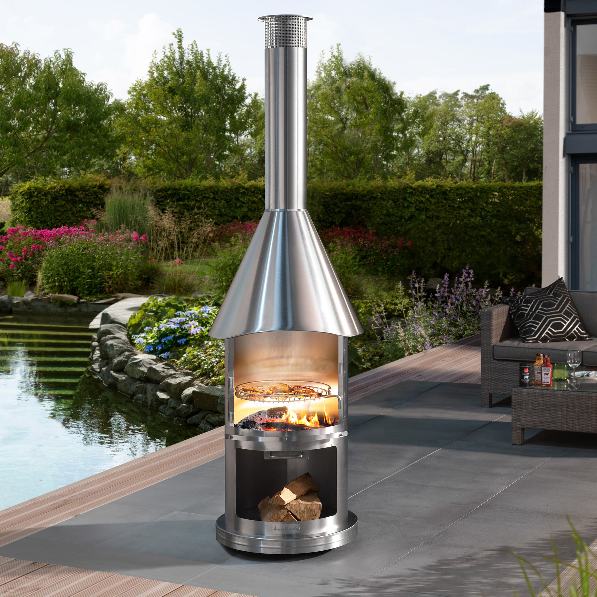 90.6”H Twin-Walled Chimenea - Efficient Wood-Burning Stainless Steel