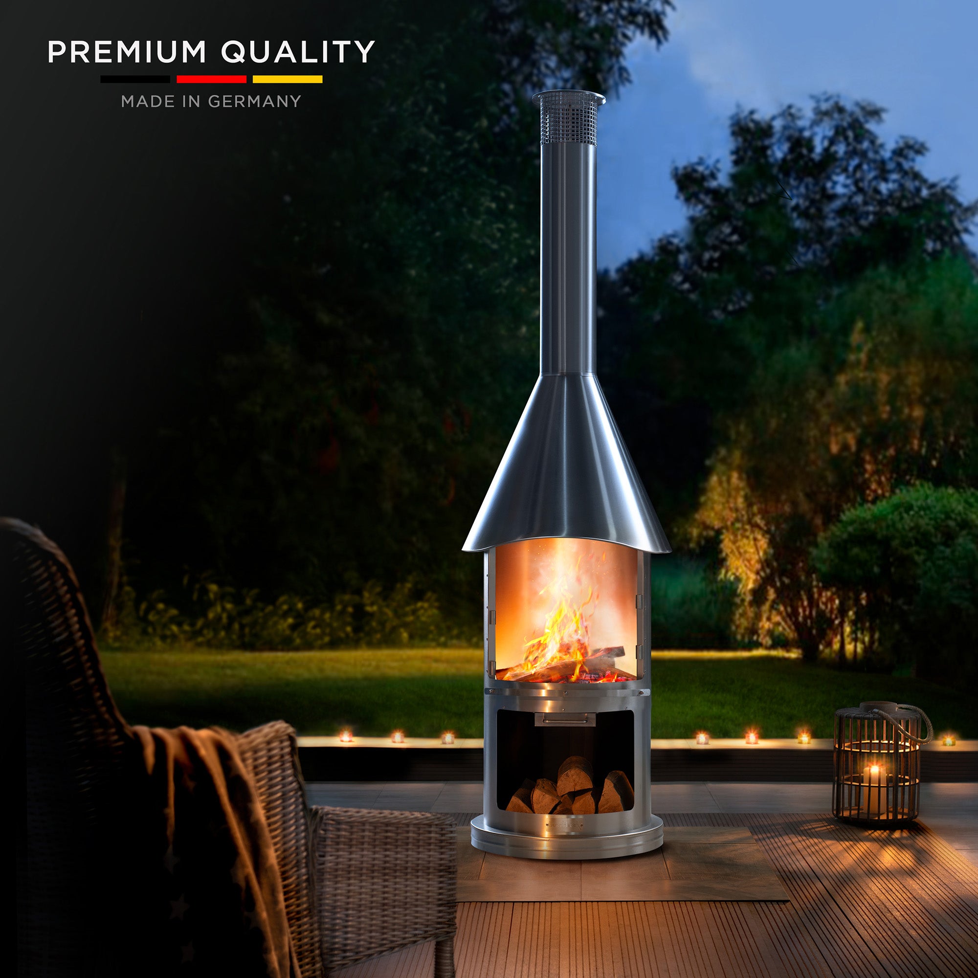 90.6”H Twin-Walled Chimenea - Efficient Wood-Burning Stainless Steel