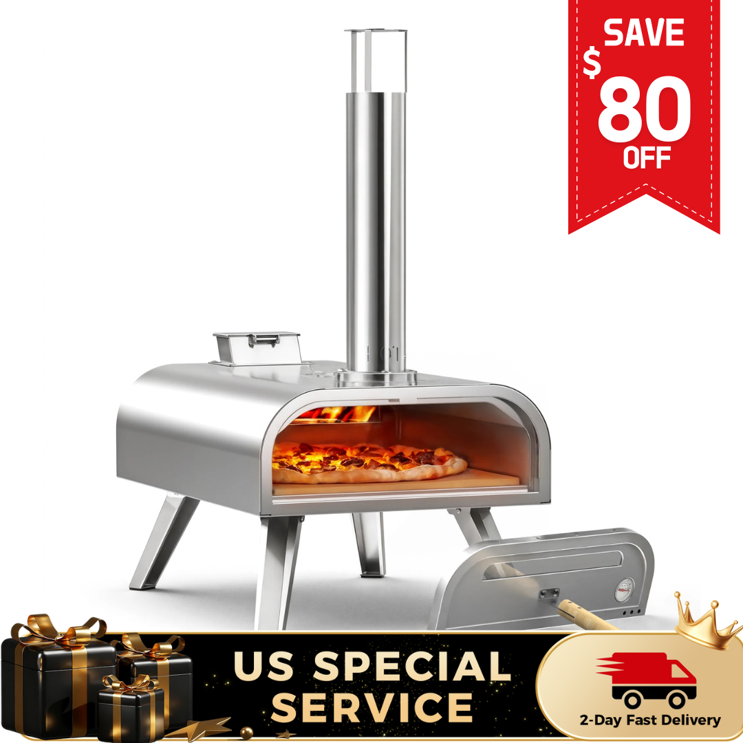 12" Wood Pellet Pizza Oven, Black/Silver, Compatible with Gas Burner and Electric Heater Accessories (Sold Separately)