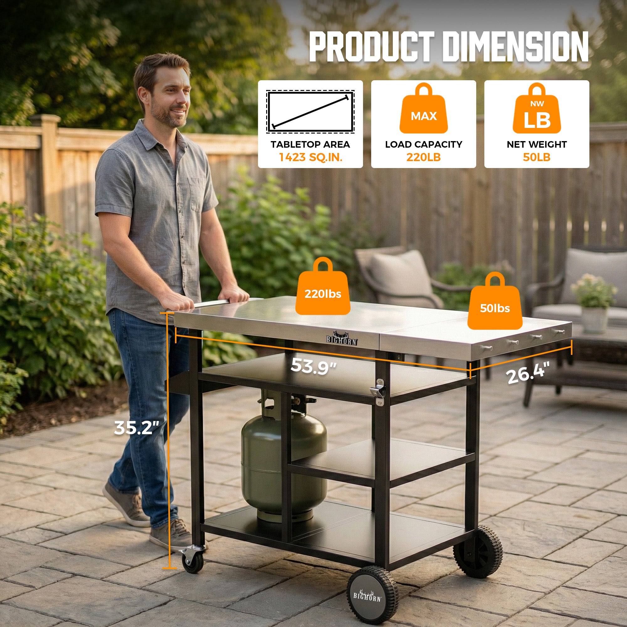 Stainless Steel Outdoor Grill Cart & Pizza Oven Table