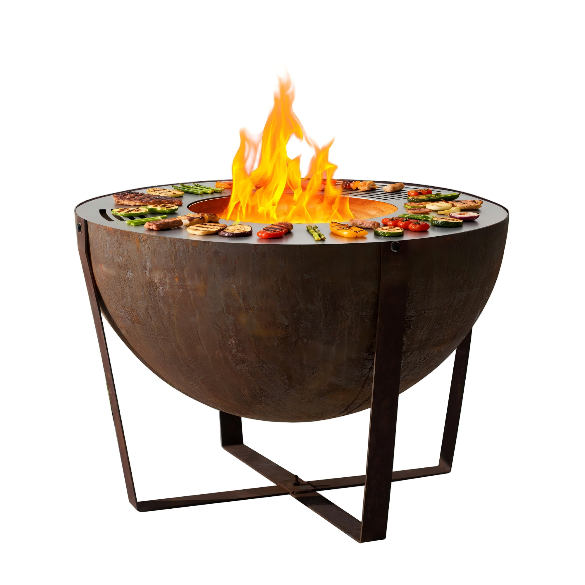 32” Corten Steel Heavy-Duty Round Fire Pit with Grill