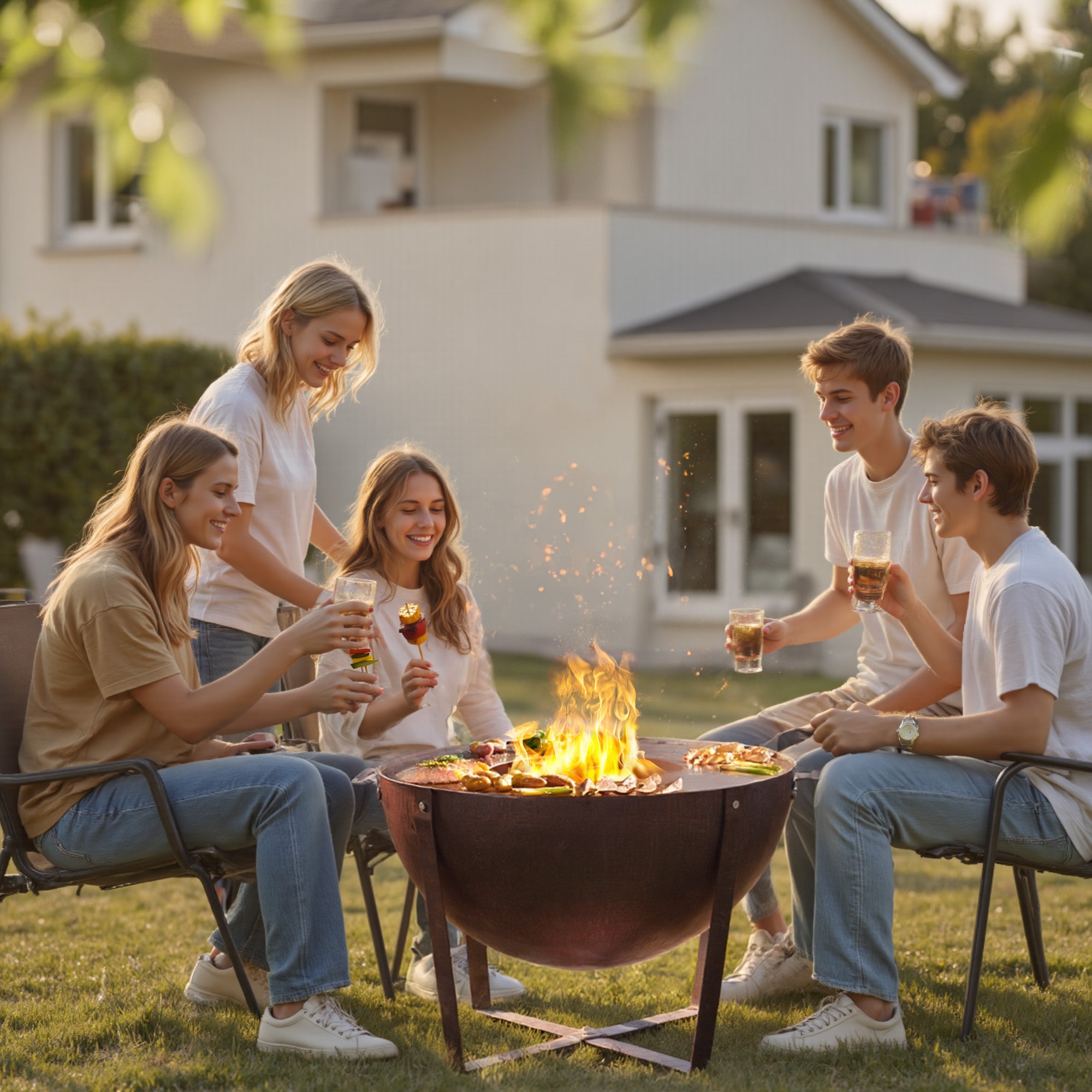 32” Corten Steel Heavy-Duty Round Fire Pit with Grill