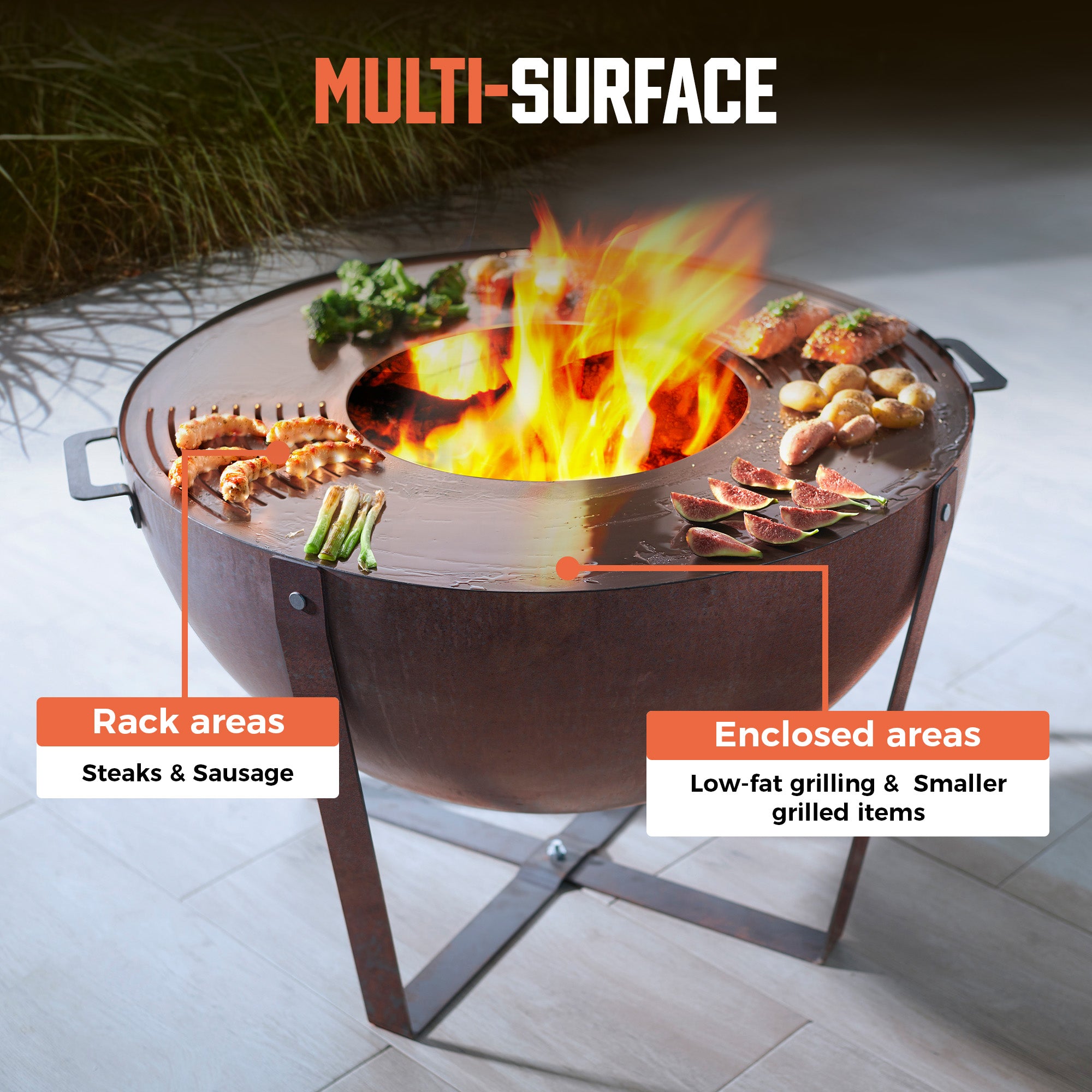 32” Corten Steel Heavy-Duty Round Fire Pit with Grill