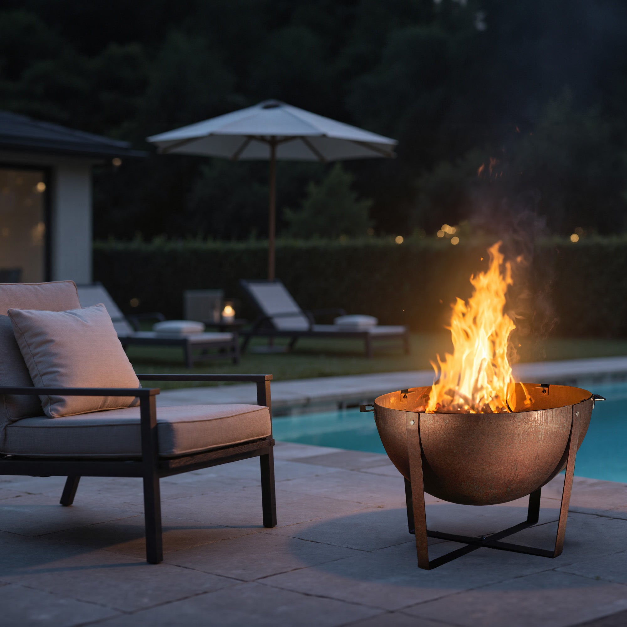 32” Corten Steel Heavy-Duty Round Fire Pit with Grill