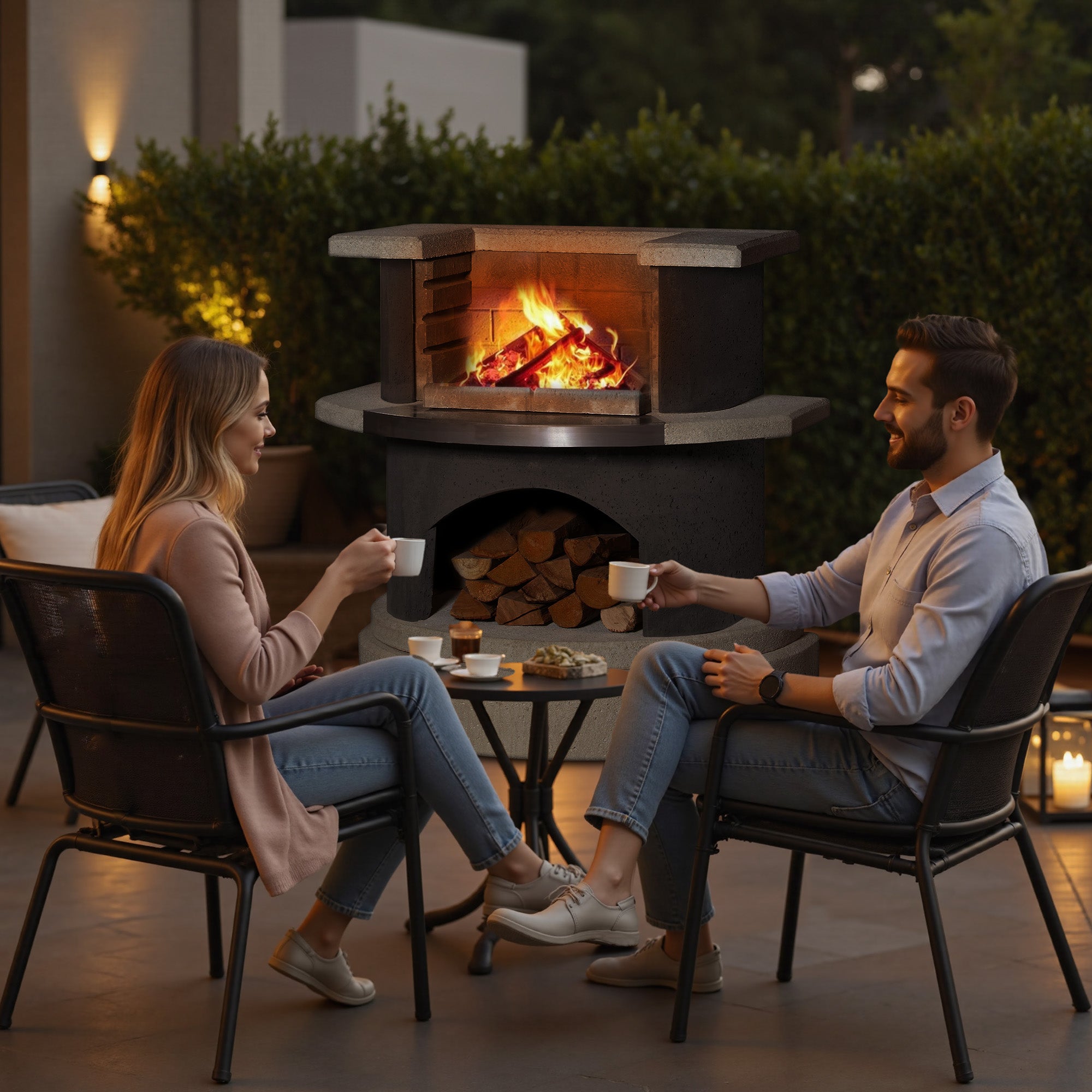 36.6"H Concrete Outdoor Fireplace with Grill