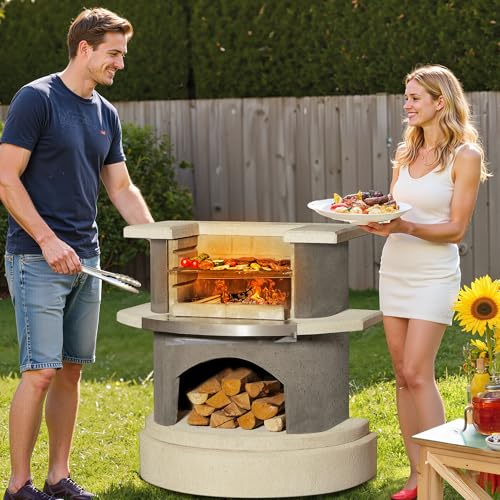 36.6"H Concrete Outdoor Fireplace with Grill