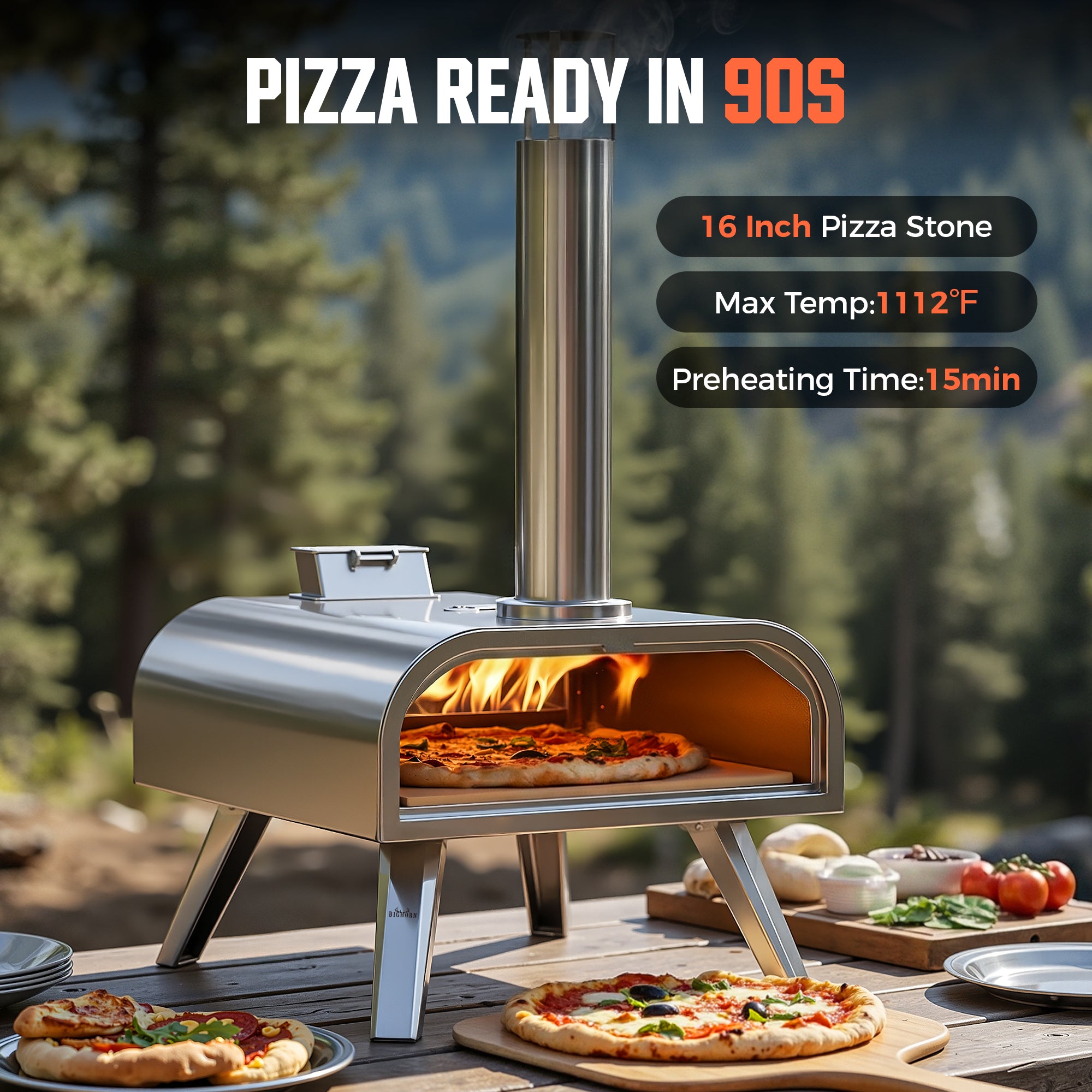 16" Wood Pellet Pizza Oven, Silver/Black