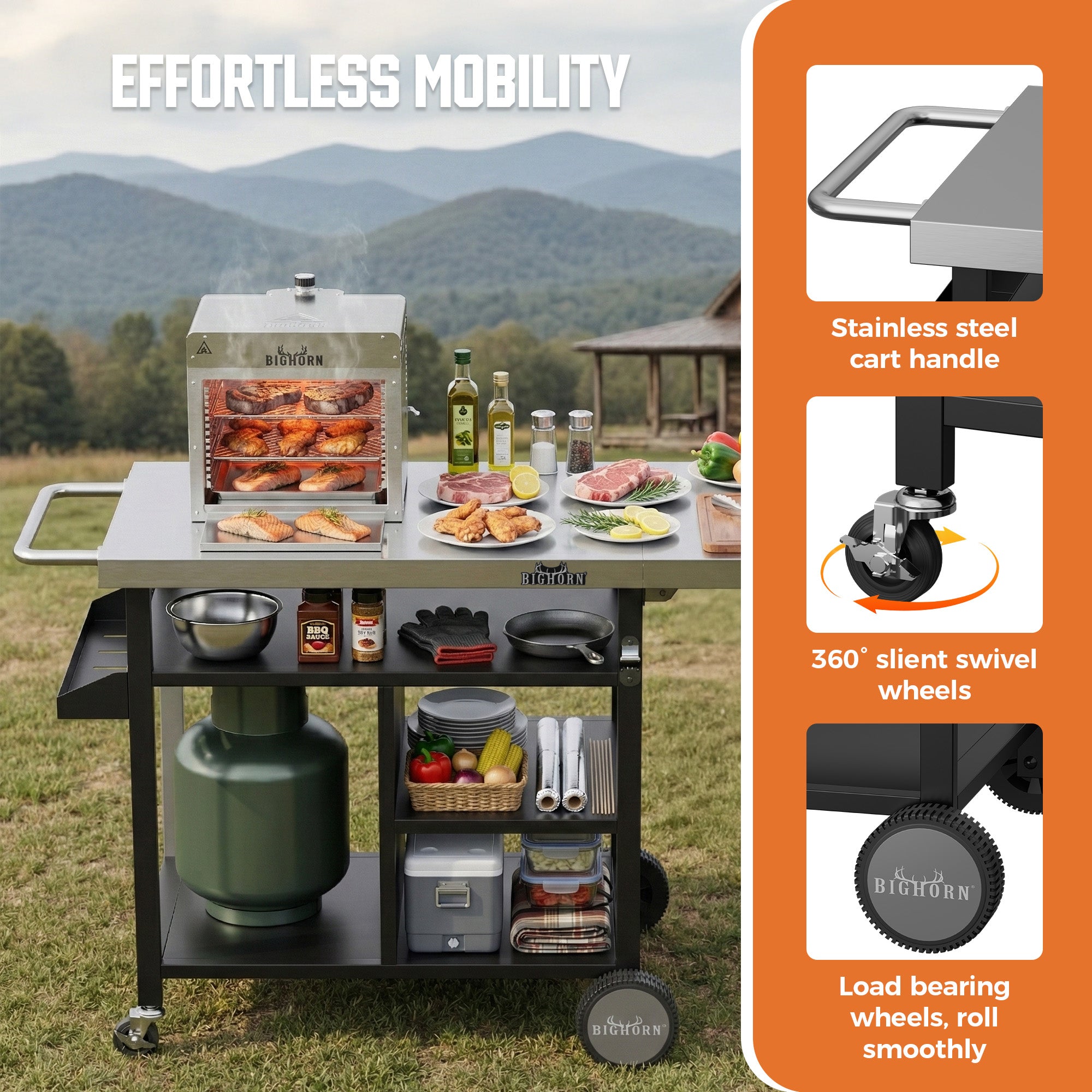 Stainless Steel Outdoor Grill Cart & Pizza Oven Table