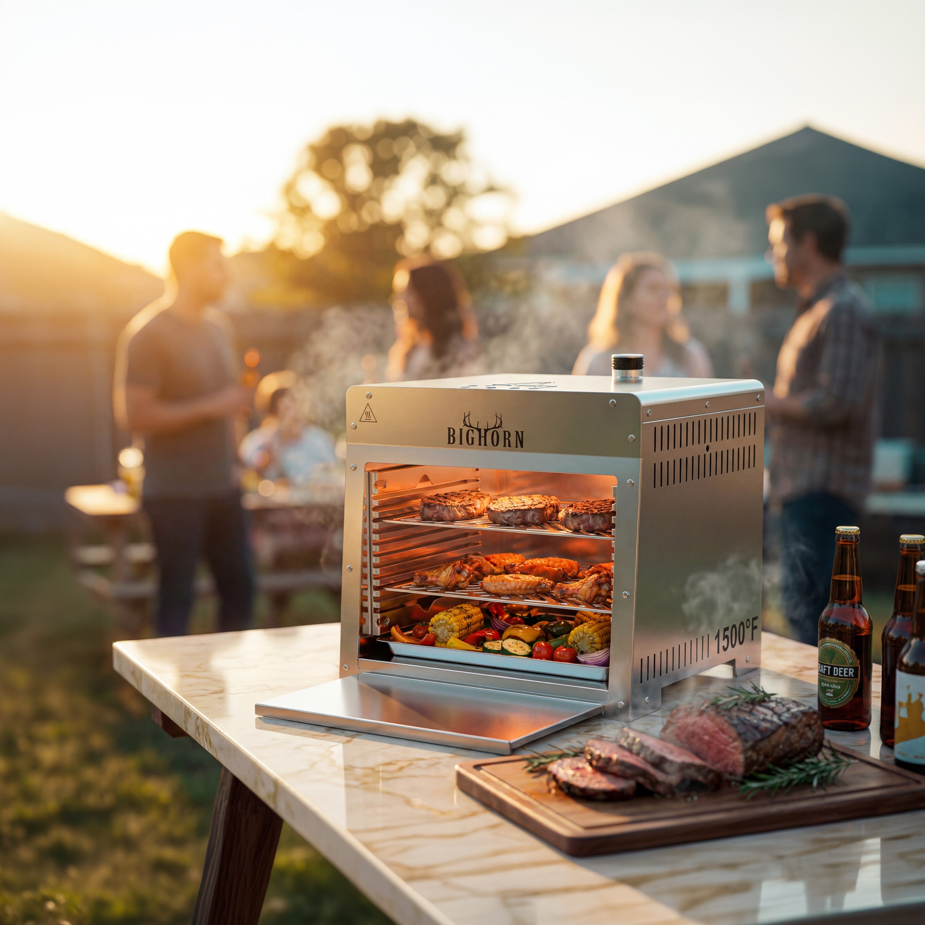 1500℉ Portable Infrared Steak Grill with Pizza Stone, Stainless Steel- 16 Inch