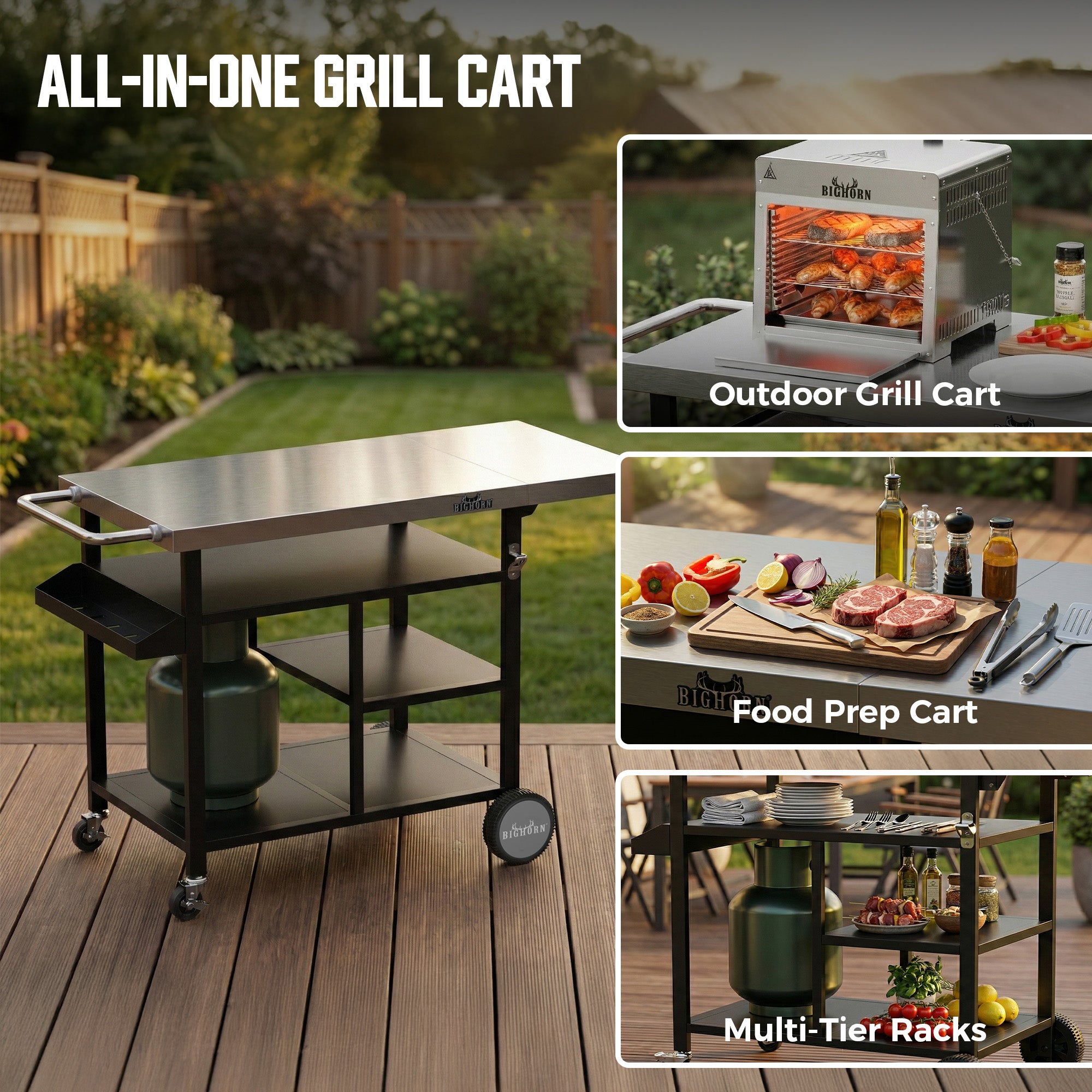 Stainless Steel Outdoor Grill Cart & Pizza Oven Table
