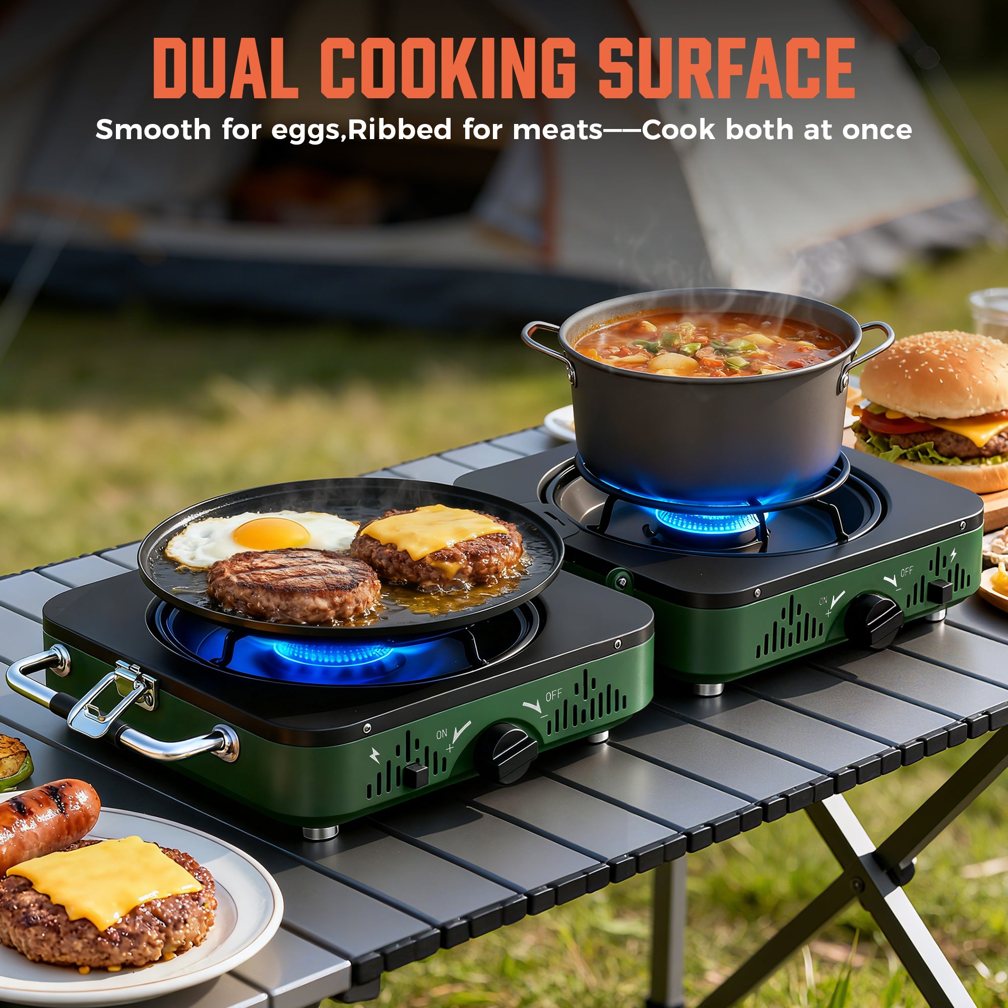 Portable 2 Burner Propane Camping Stove