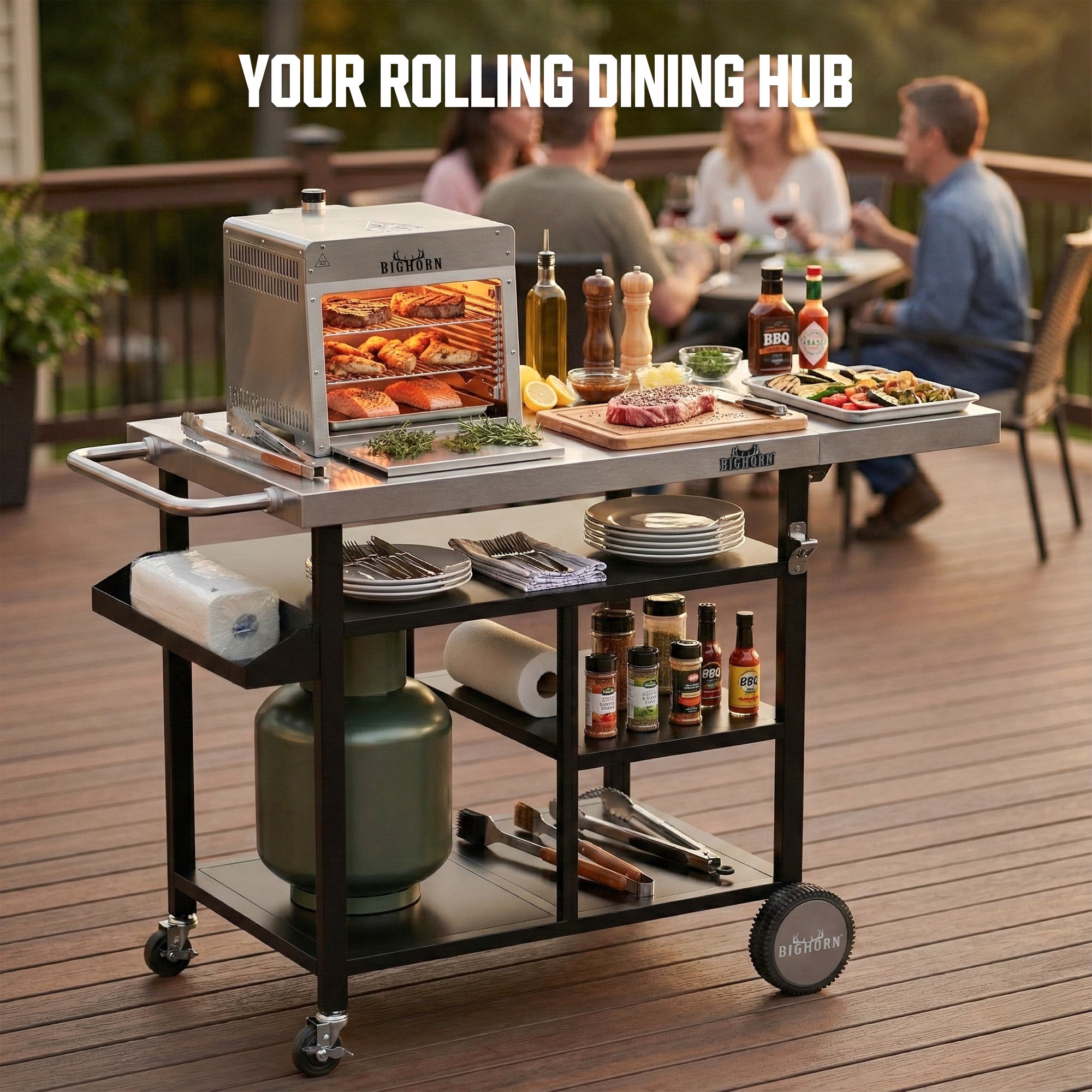 Stainless Steel Outdoor Grill Cart & Pizza Oven Table