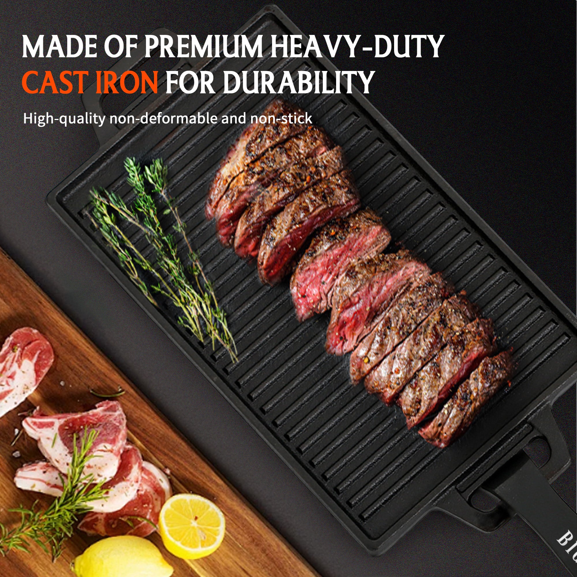 Reversible Cast Iron Grill Griddle Plate
