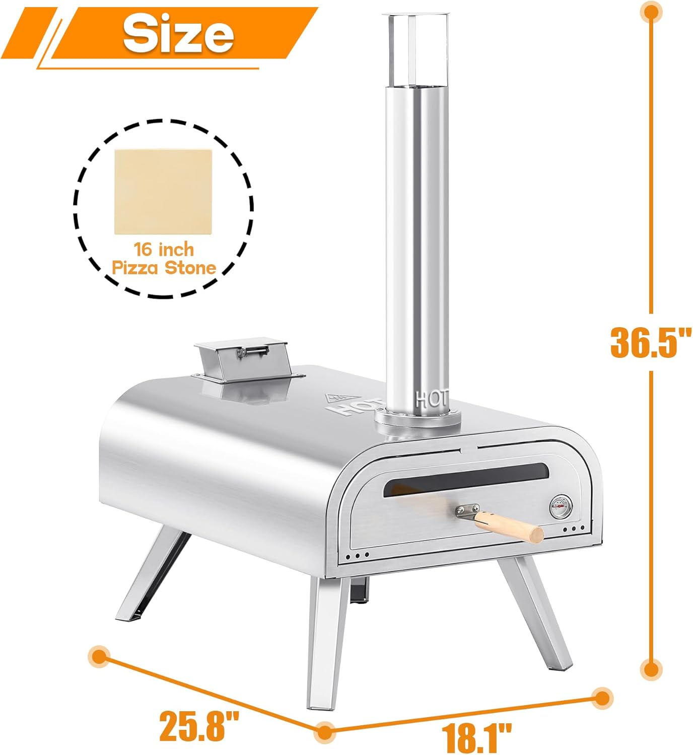 16" Wood Pellet Pizza Oven, Sliver/Black