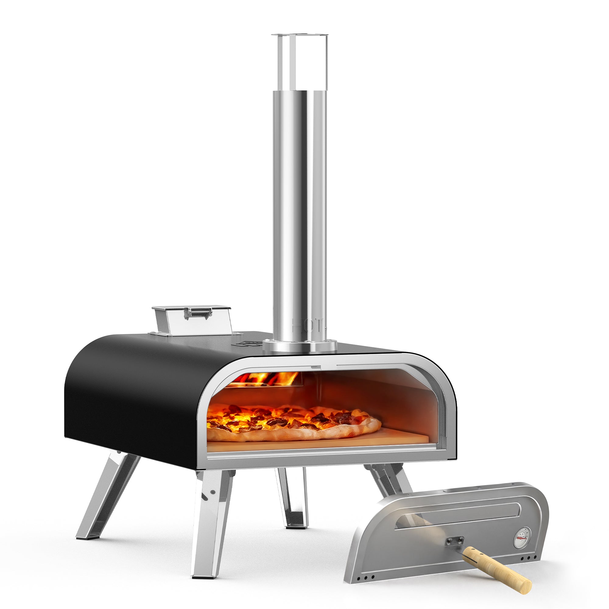 16" Wood Pellet Pizza Oven, Silver/Black