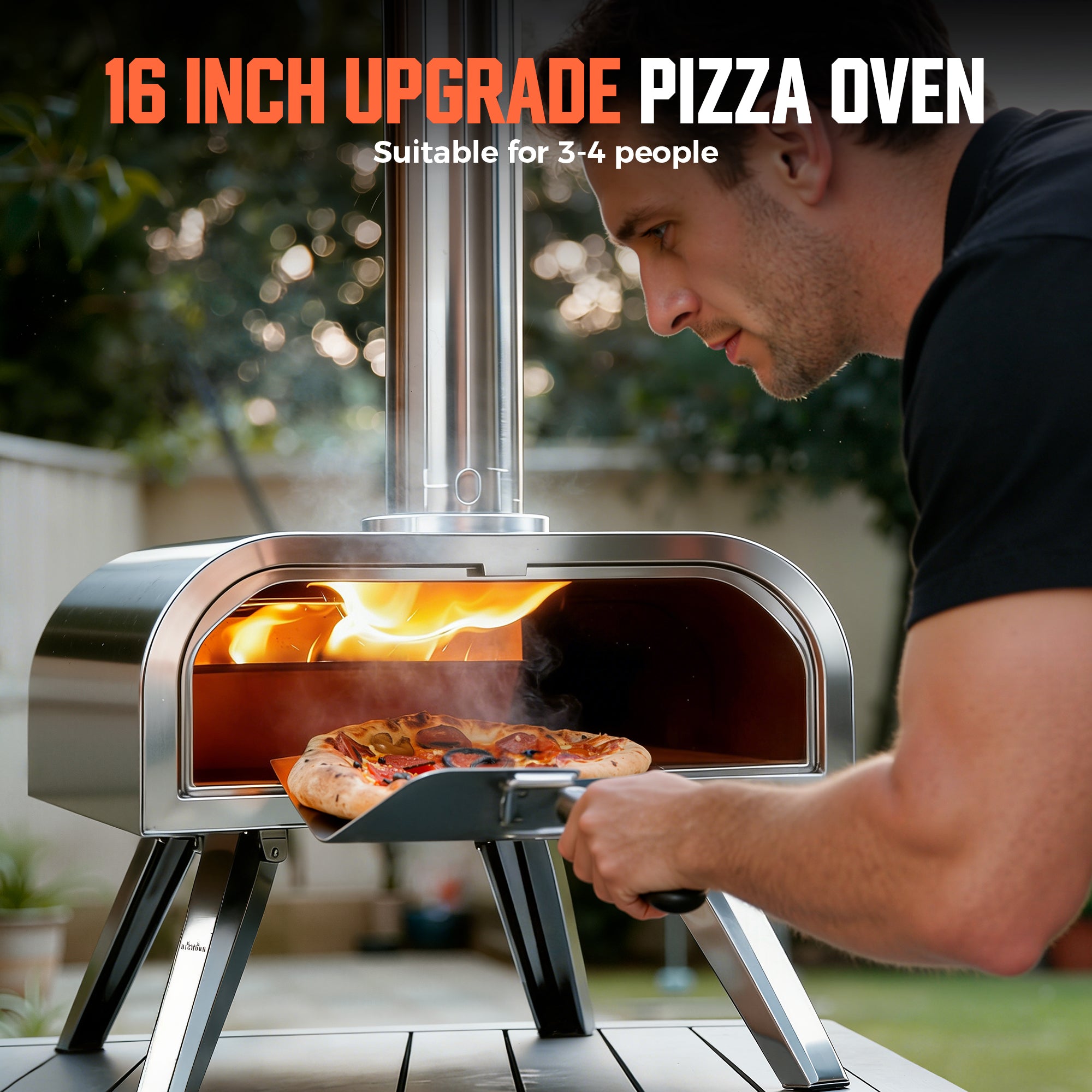 16" Wood Pellet Pizza Oven, Silver/Black