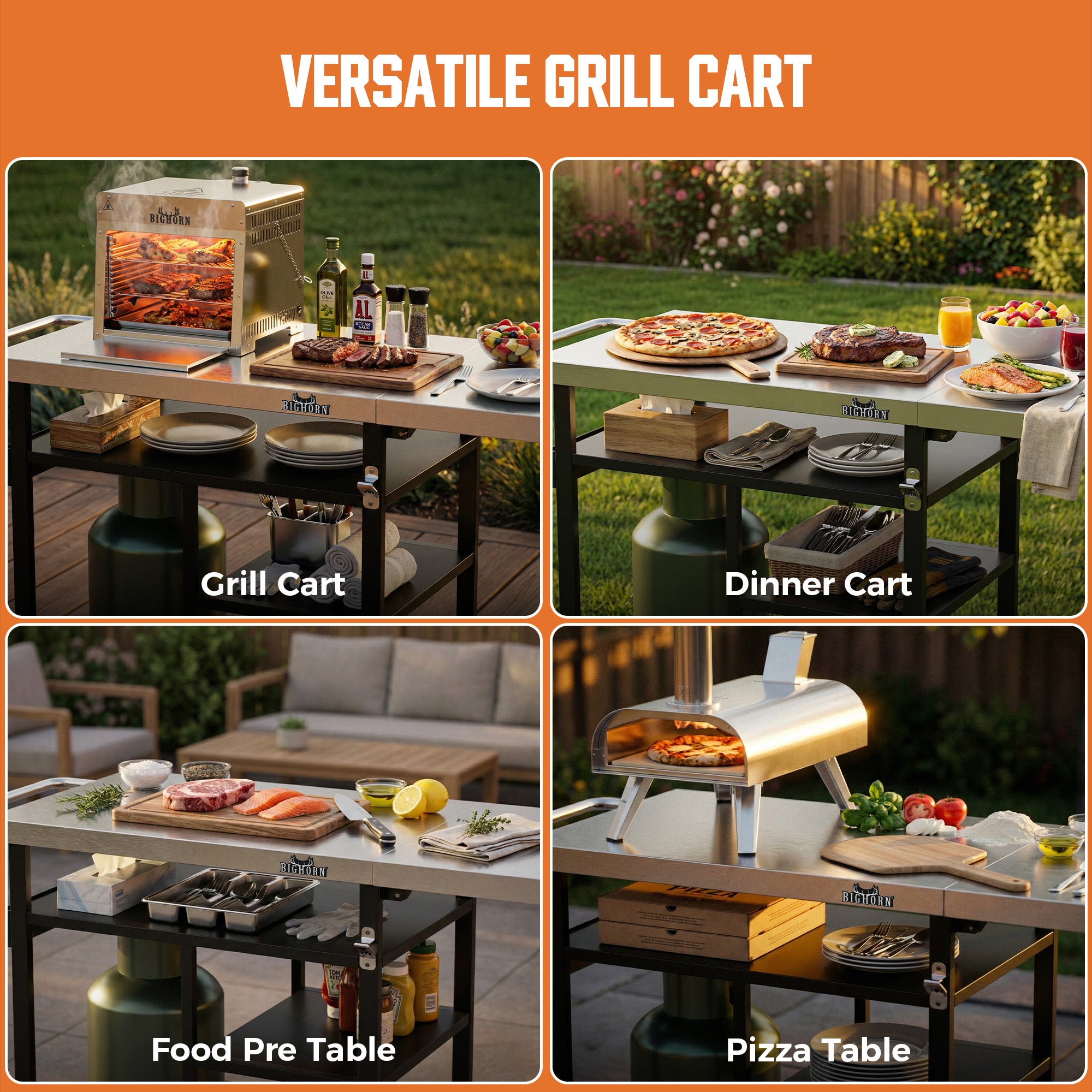 Stainless Steel Outdoor Grill Cart & Pizza Oven Table