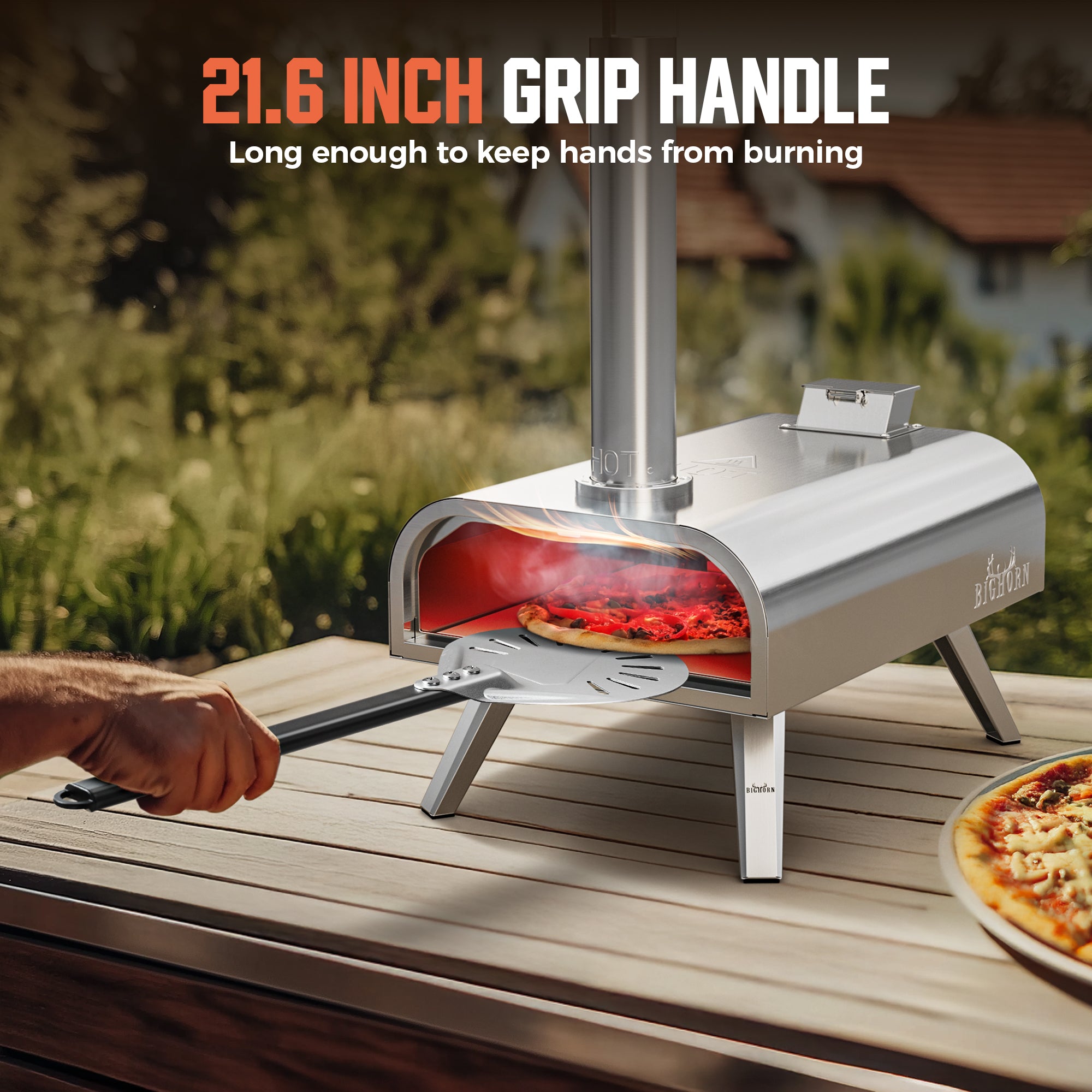Bighorn Outdoors 7 Inch Turning Pizza Peel with 21.6 inch Grip Handle