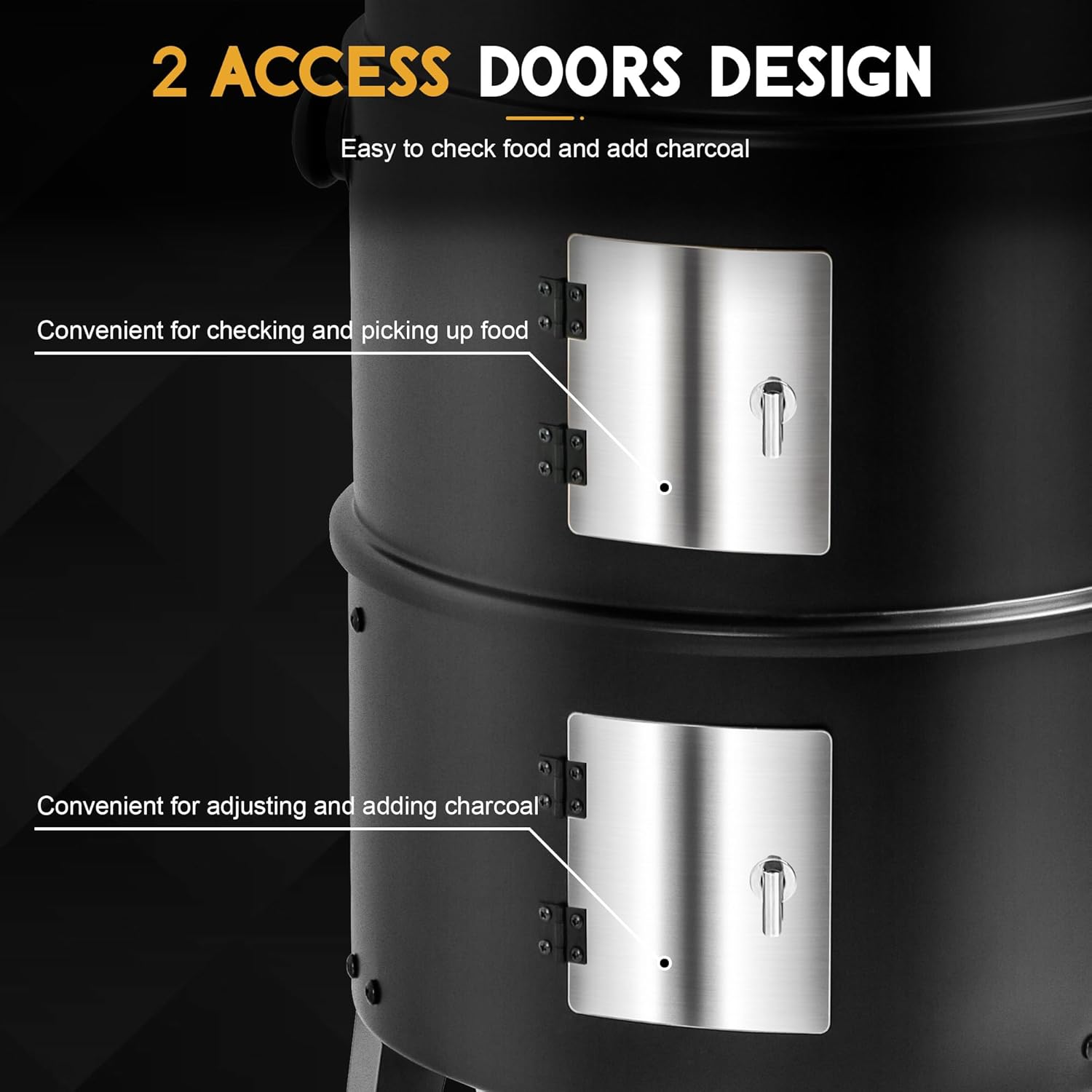 Big Horn Outdoors 16" Charcoal Smoker with 2 Access Doors for easy charcoal access and food monitoring