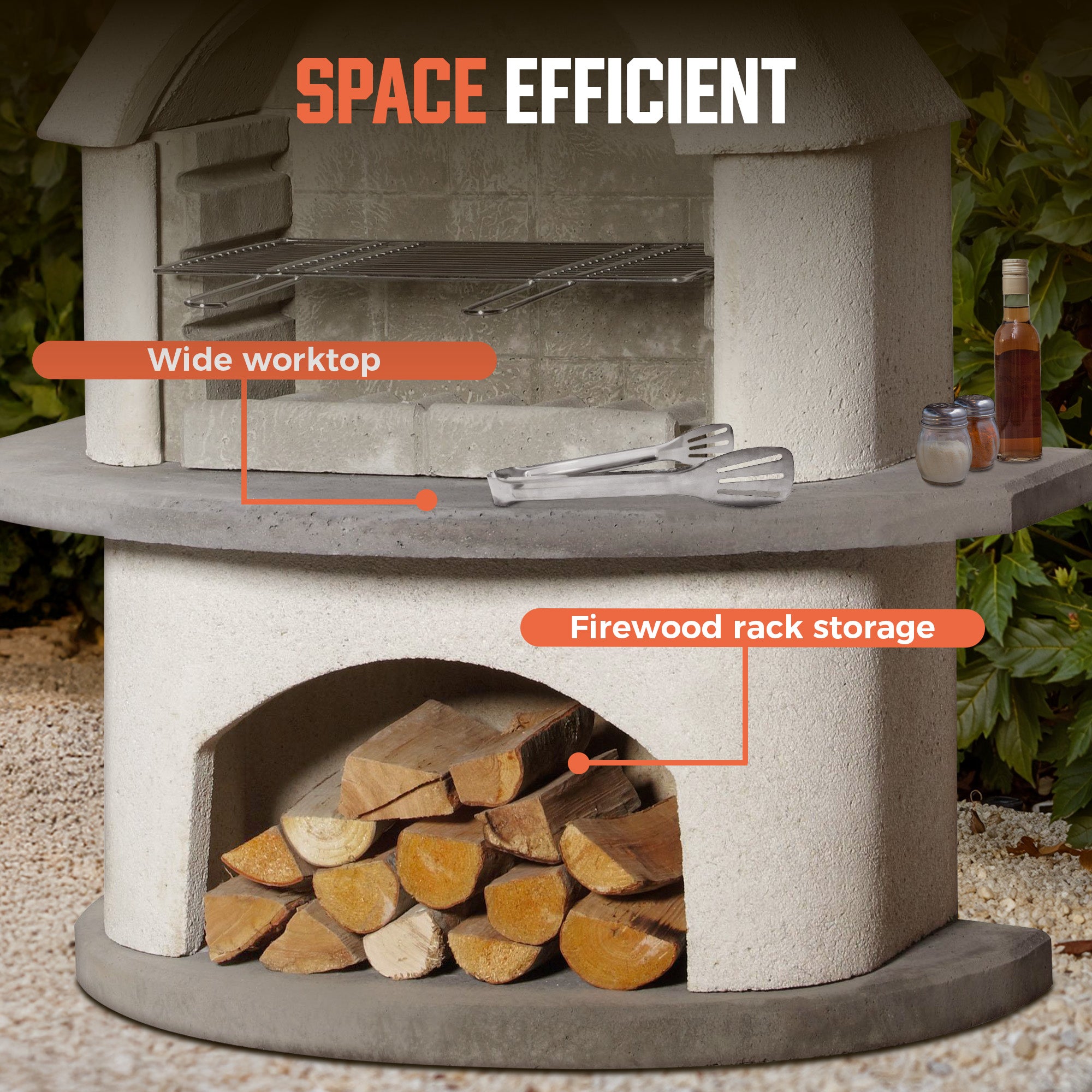 Space Efficient
Wide Worktop
Firewood rack storage