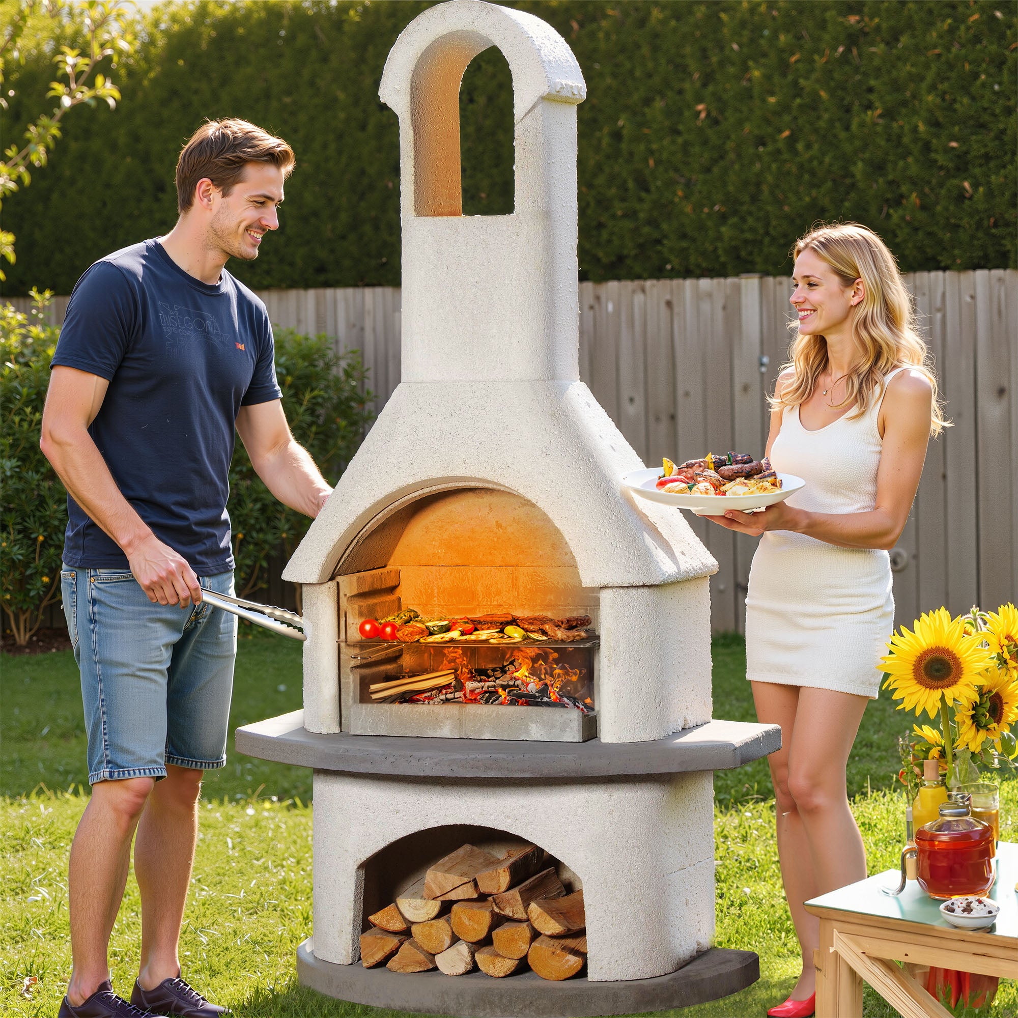 79.9”H Concrete Outdoor Fireplace with Grill