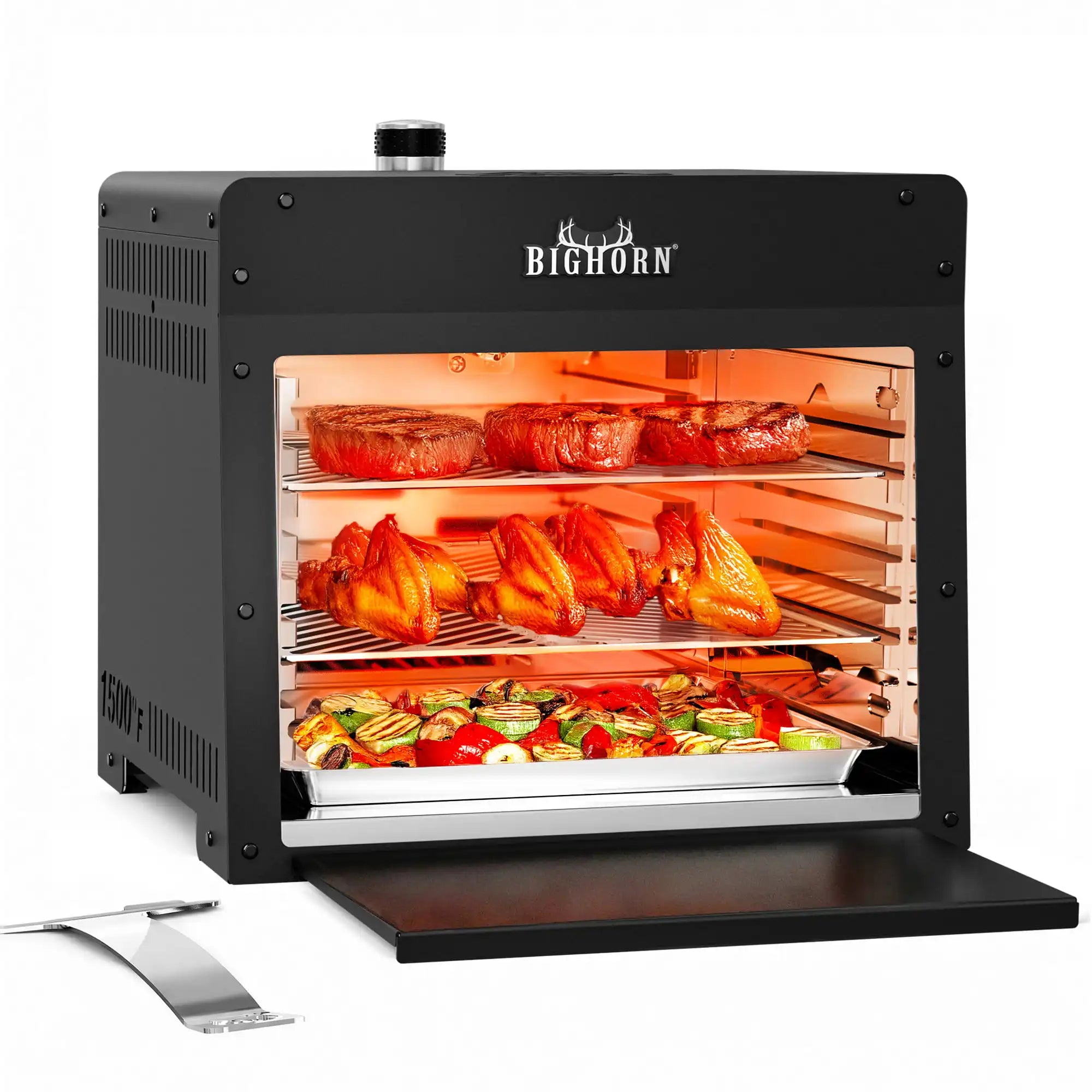 1500℉ Dual Infrared Burner Steak Grill with Pizza Stone, Stainless Steel – 21.2 Inch