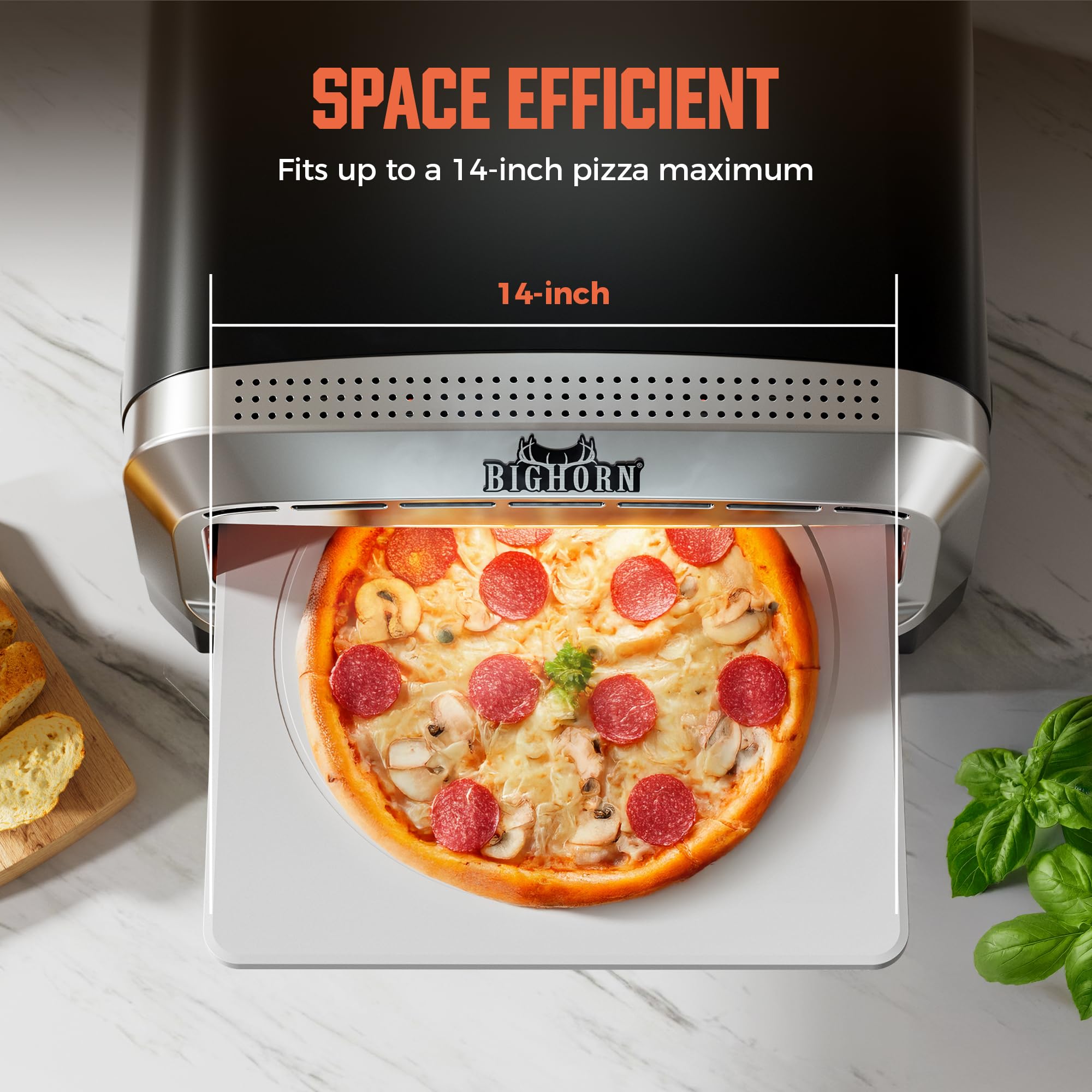14" Indoor Electric Countertop Pizza Oven with 6 Preset Modes, Stainless Steel