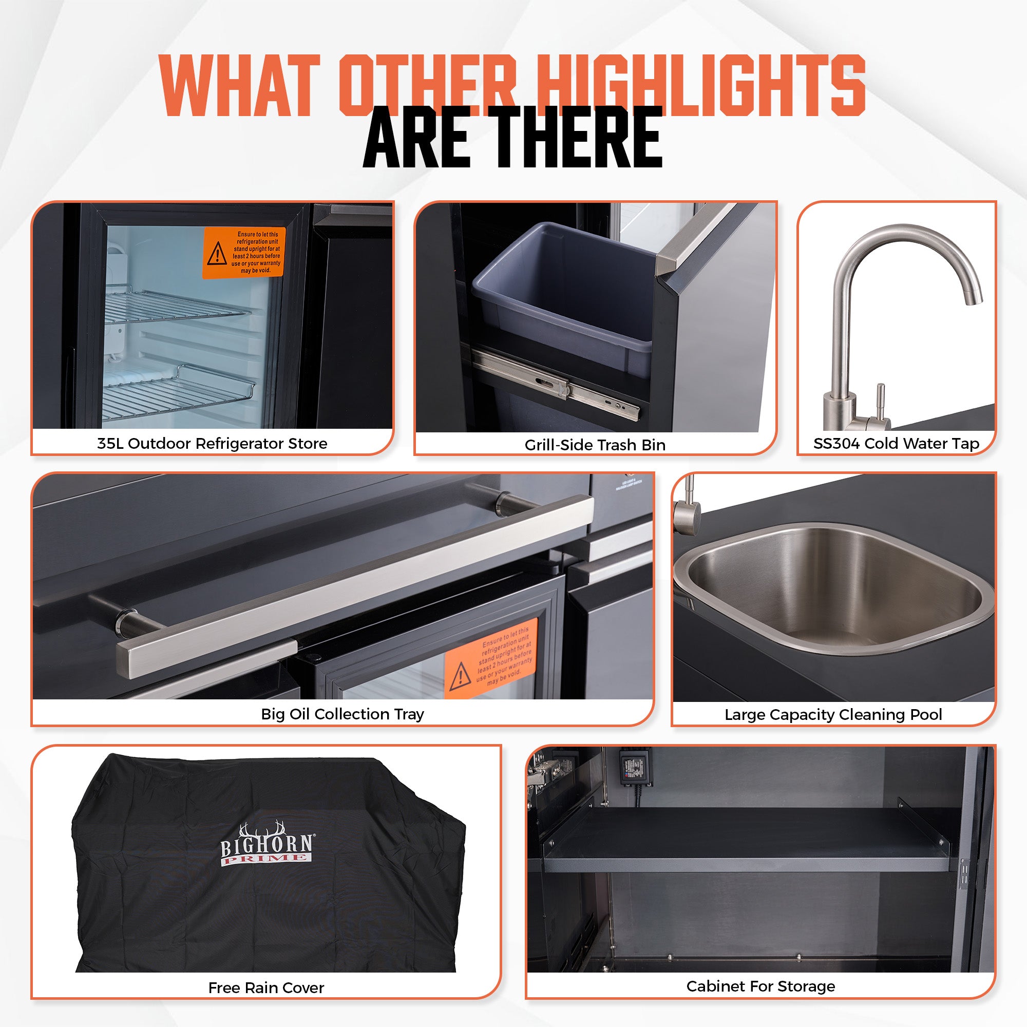 Stainless Steel Outdoor Kitchen Island with 4+2 Burners, Black