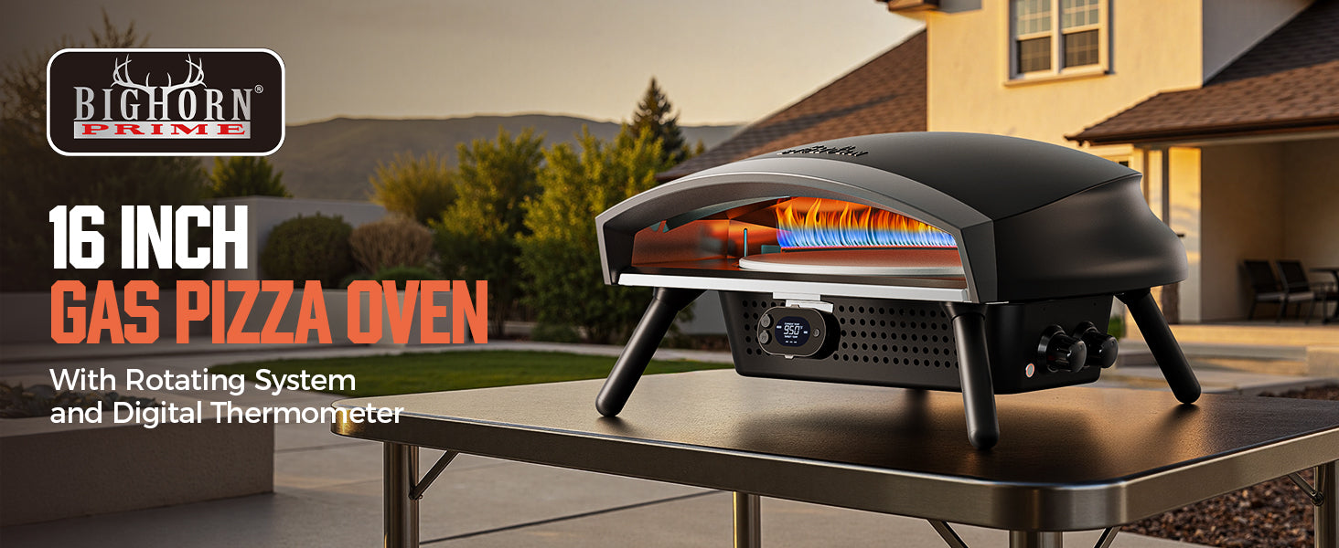 16” Gas Pizza Oven - Outdoor Professional Pizza Maker with Auto-Rotati
