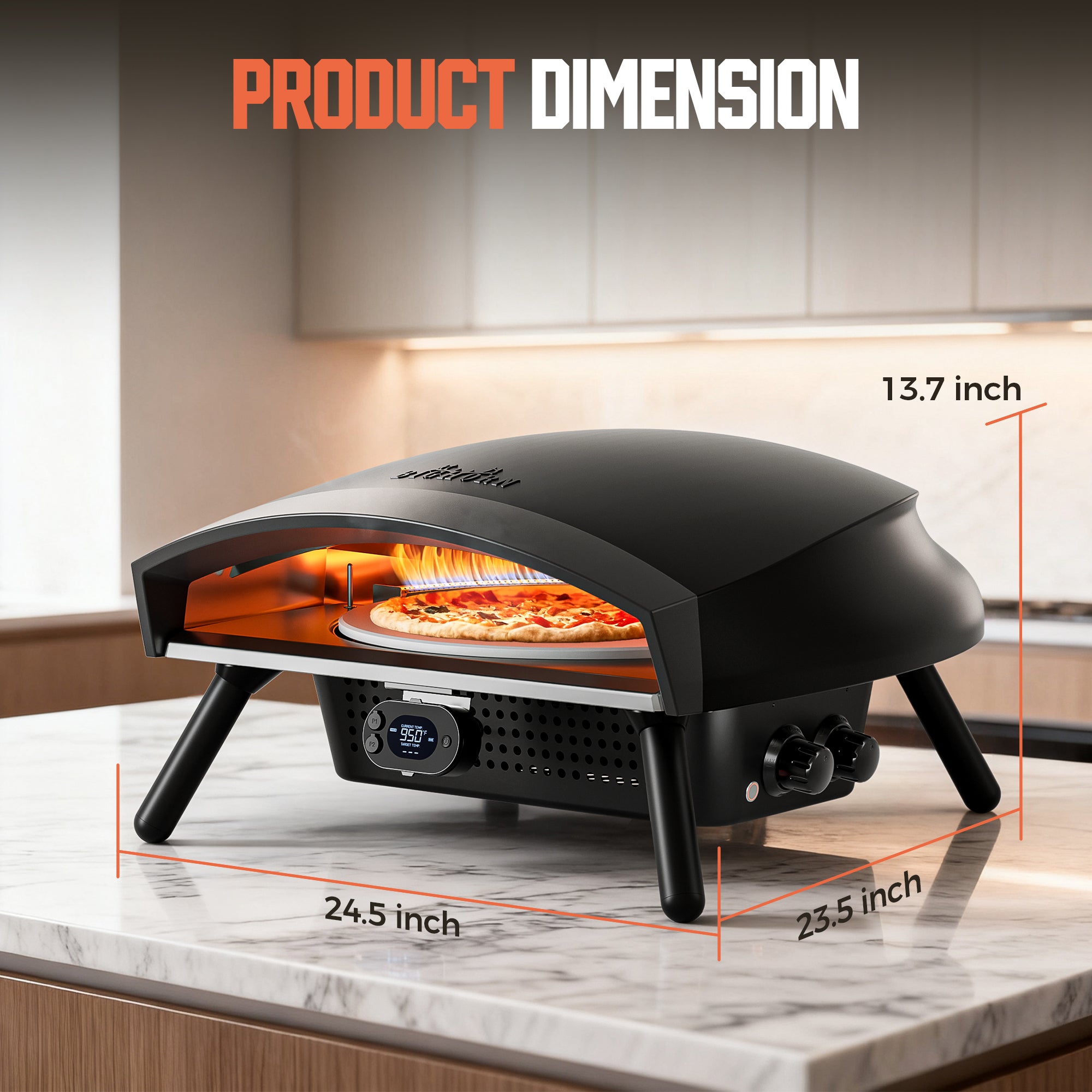 Big Horn Prime® 16 Inch Gas Pizza Oven - Outdoor Professional Pizza Maker with Auto-Rotating Stone & Digital Thermometer