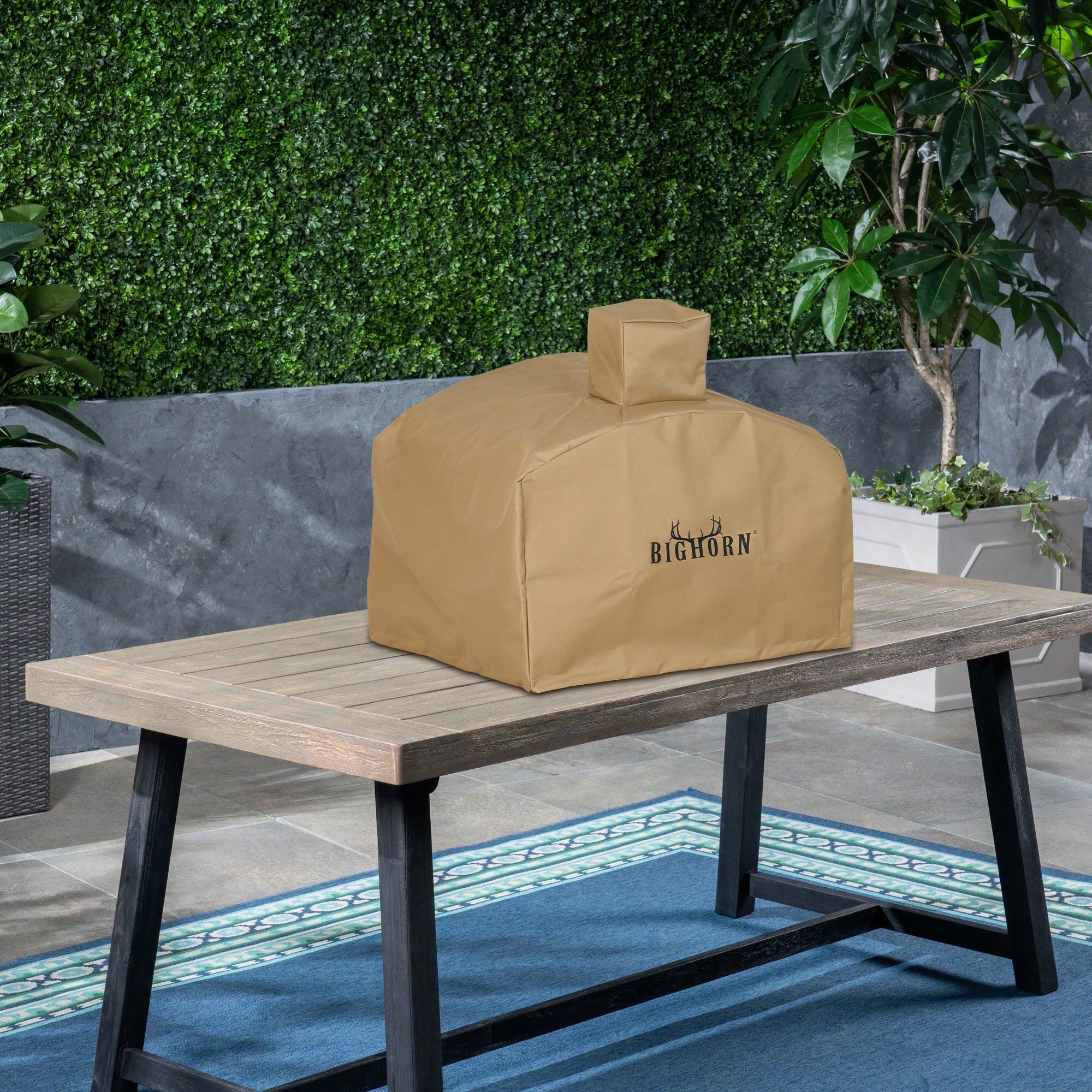 Big Horn 13 inch pizza oven cover in beige Oxford fabric. Durable outdoor protection for your gas pizza oven.