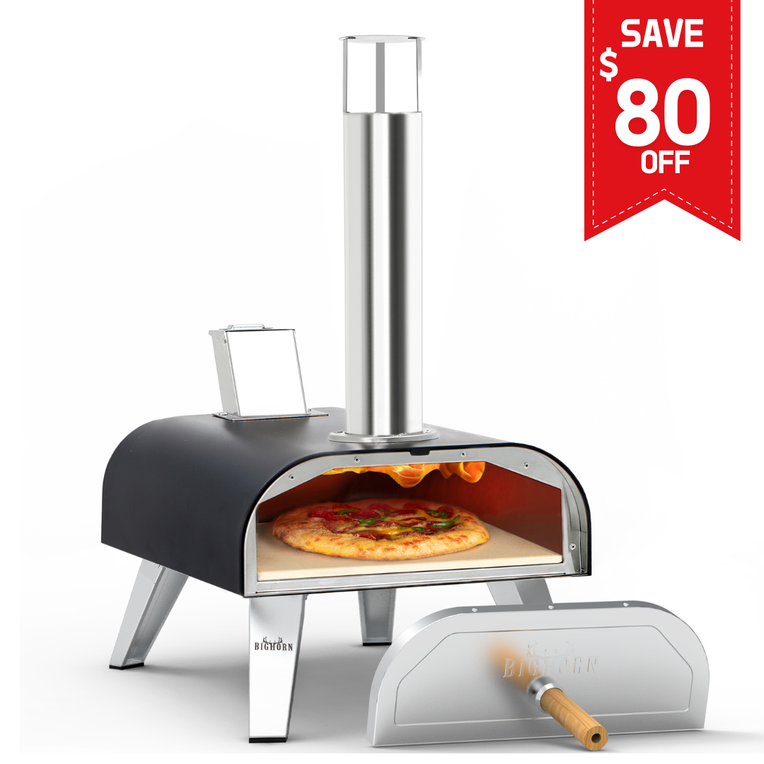 12" Wood Pellet Pizza Oven, Black/Silver, Compatible with Gas Burner and Electric Heater Accessories (Sold Separately)