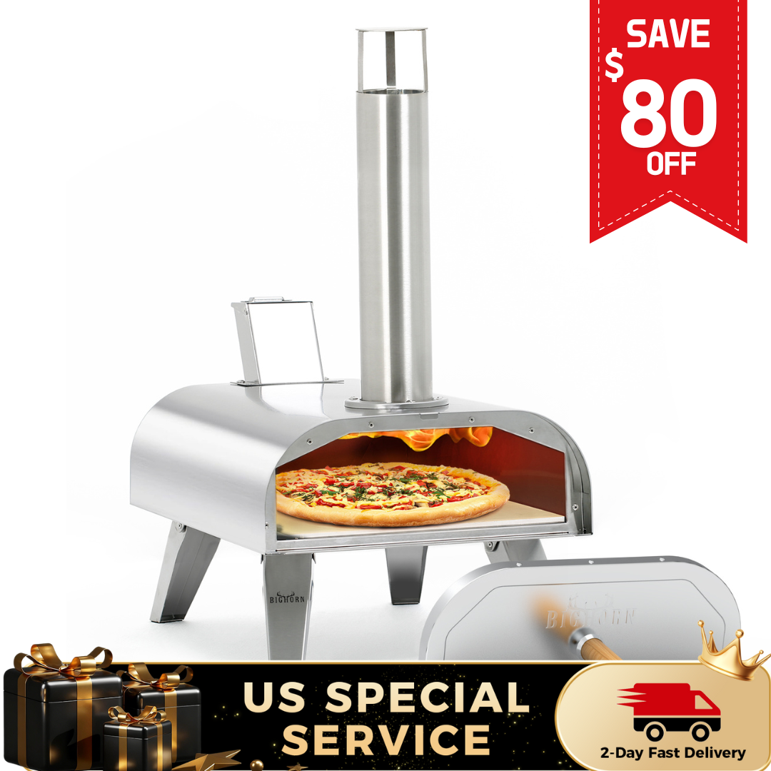 12" Wood Pellet Pizza Oven, Black/Silver, Compatible with Gas Burner and Electric Heater Accessories (Sold Separately)