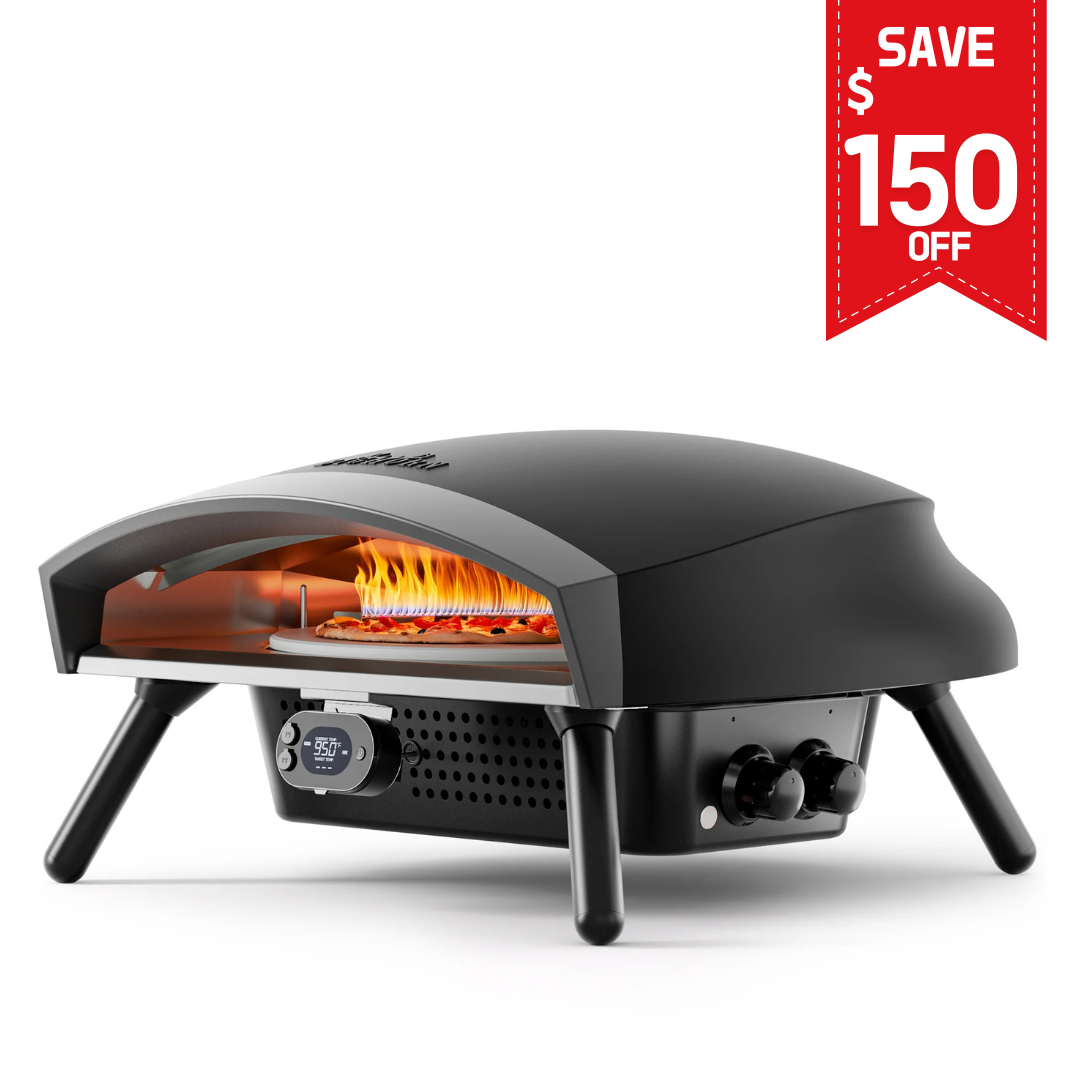 16” Gas Pizza Oven - Outdoor Professional Pizza Maker with Auto-Rotating Stone & Digital Thermometer