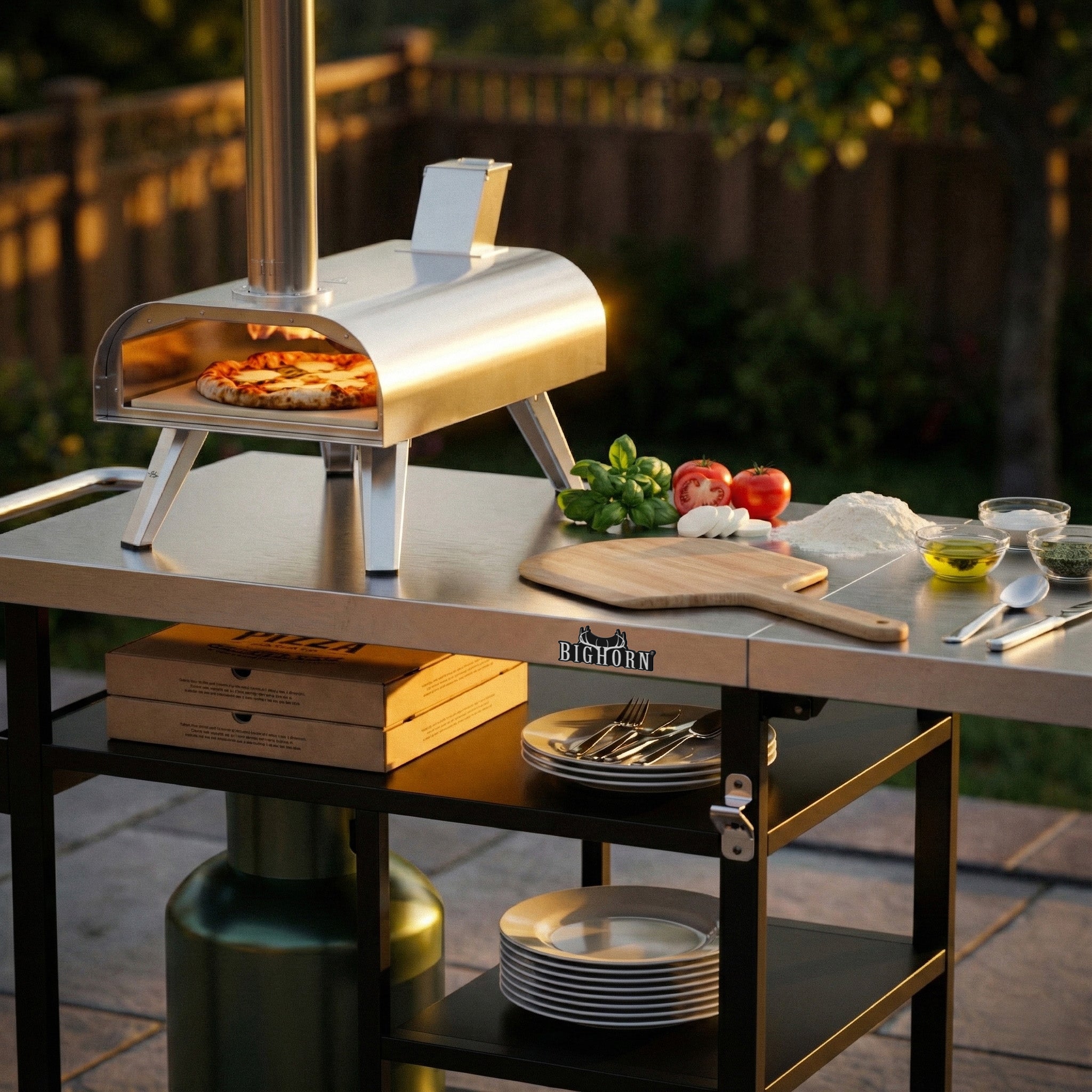 Stainless Steel Outdoor Grill Cart & Pizza Oven Table