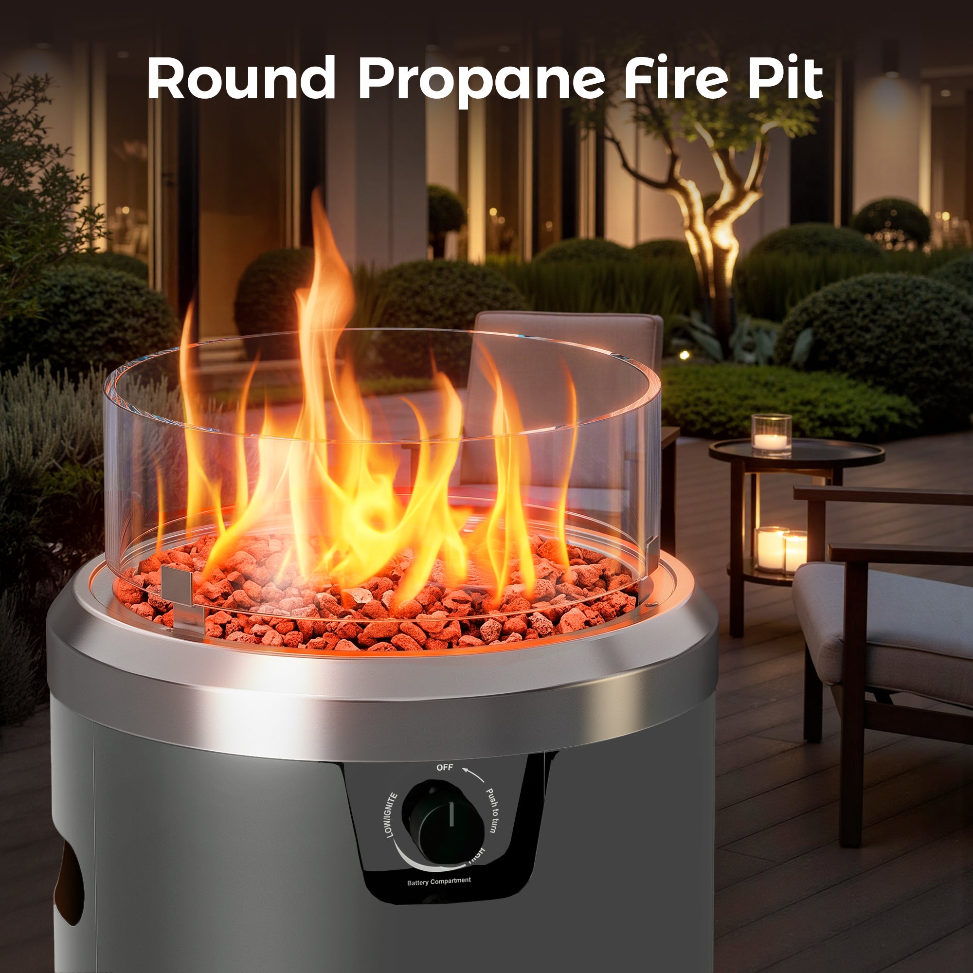15‘’ Column Round Propane Fire Pit - by Buschbeck