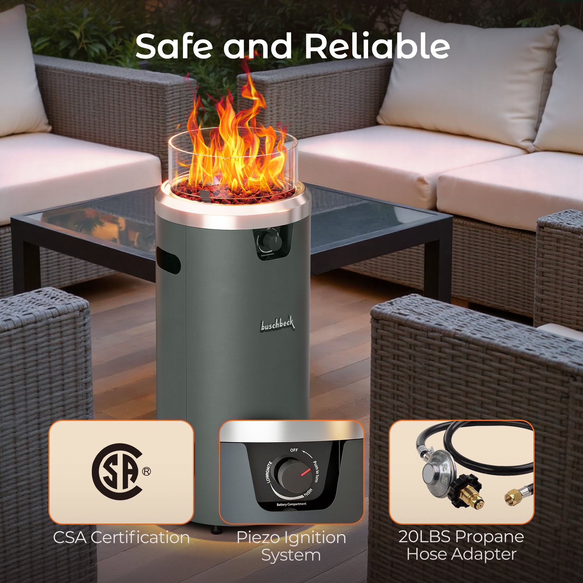 15‘’ Column Round Propane Fire Pit - by Buschbeck