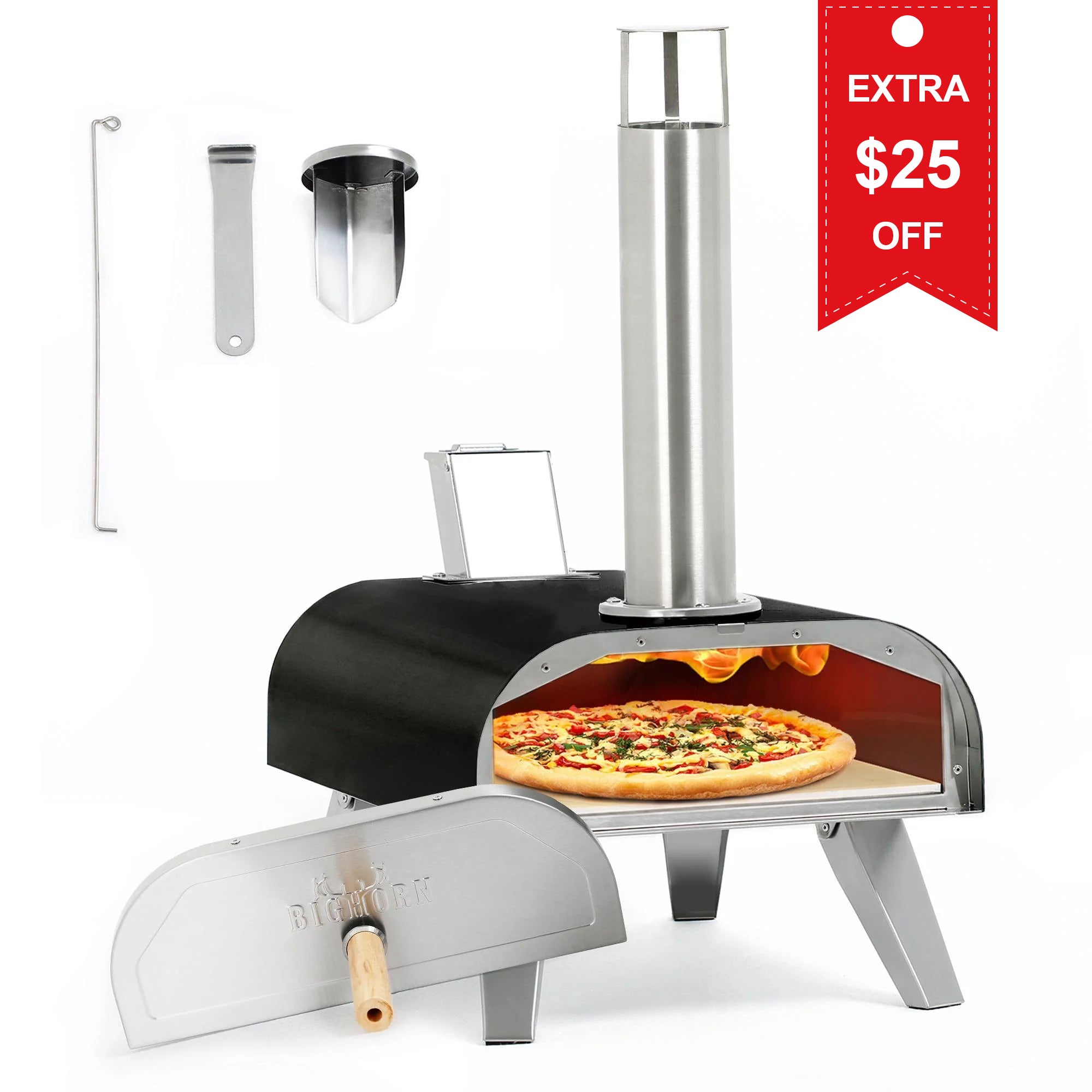 12" Wood Pellet Pizza Oven, Black/Sliver