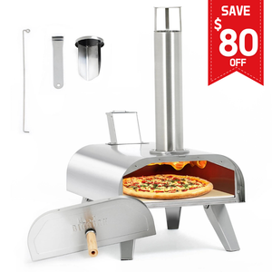 12" Wood Pellet Pizza Oven, Black/Silver, Compatible with Gas Burner and Electric Heater Accessories (Sold Separately)