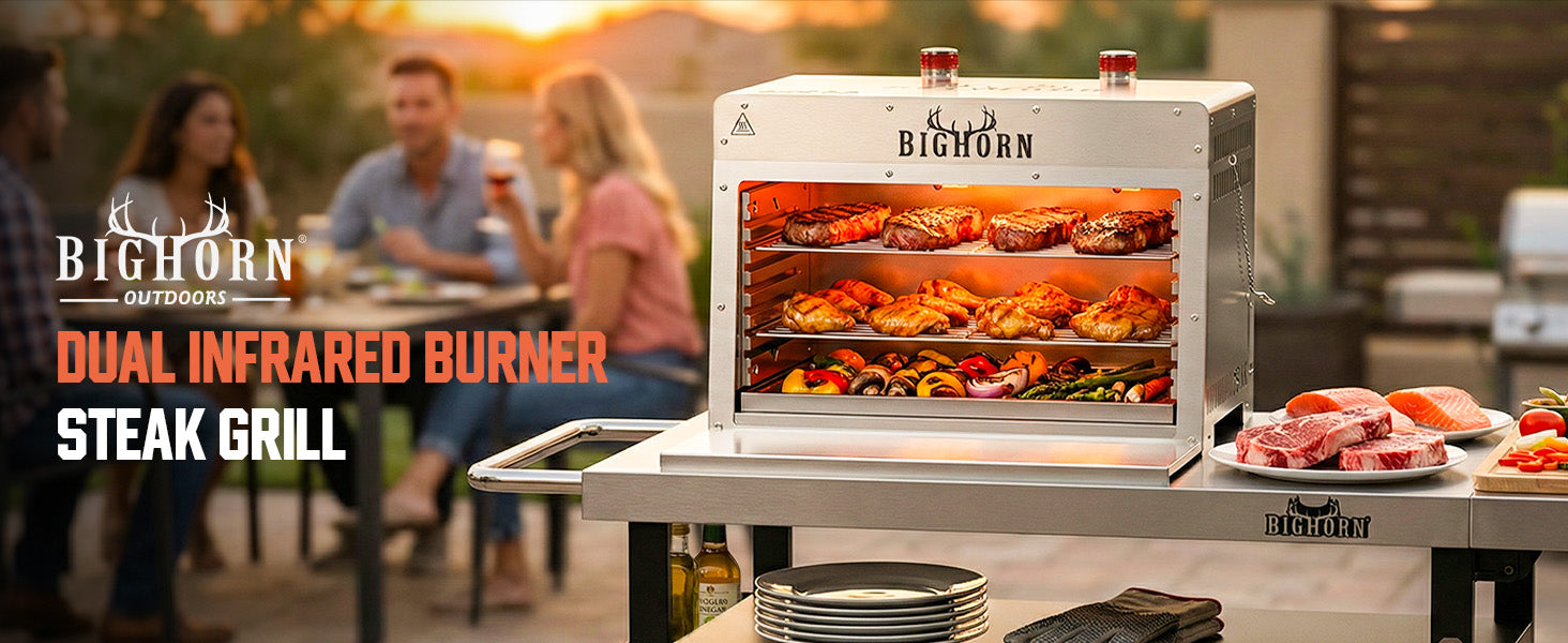 1500℉ Dual Infrared Burner Steak Grill with Pizza Stone, Stainless Ste